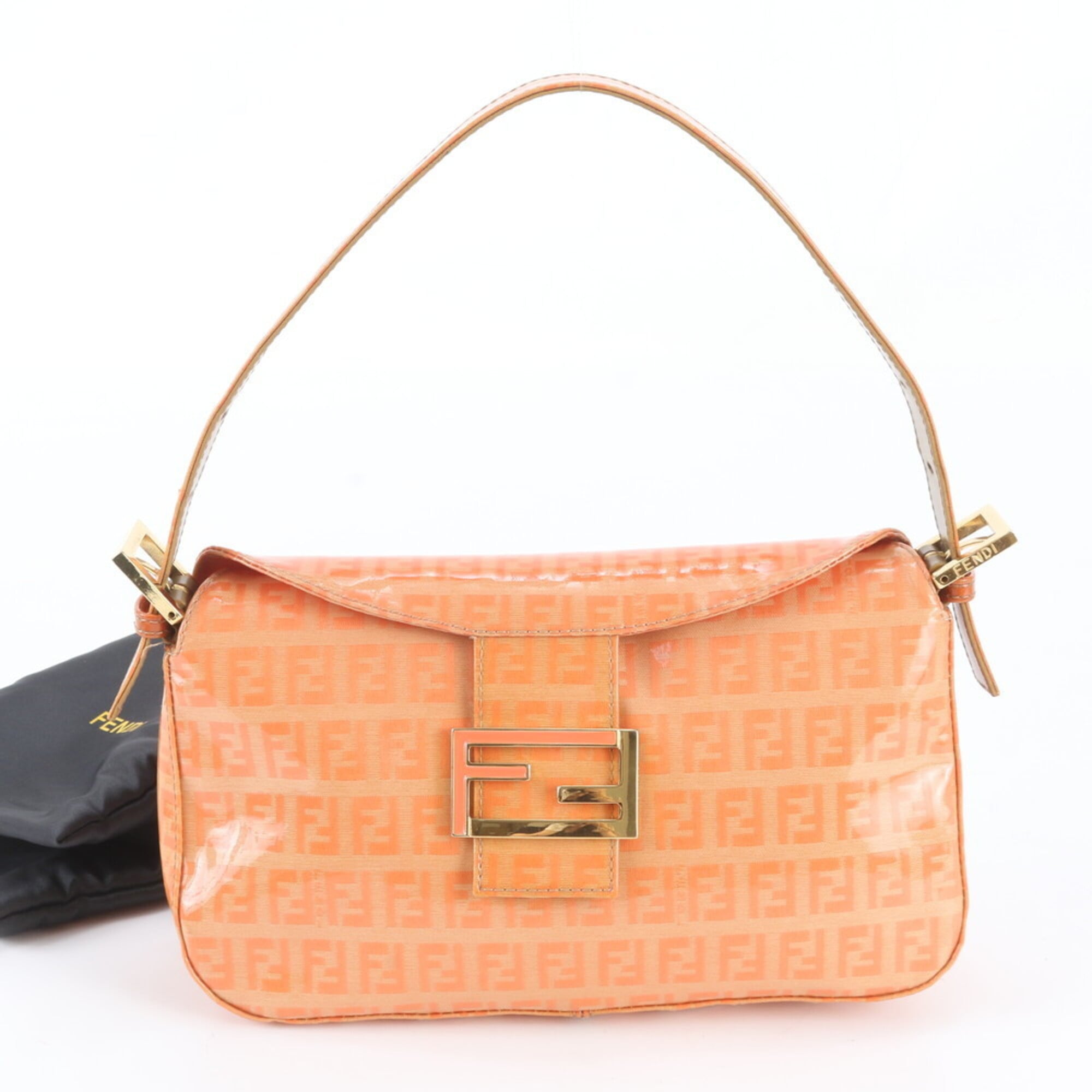 Fendi Orange Leather Coated Canvas Handbag Shoulder Bag (Pre-Owned)
