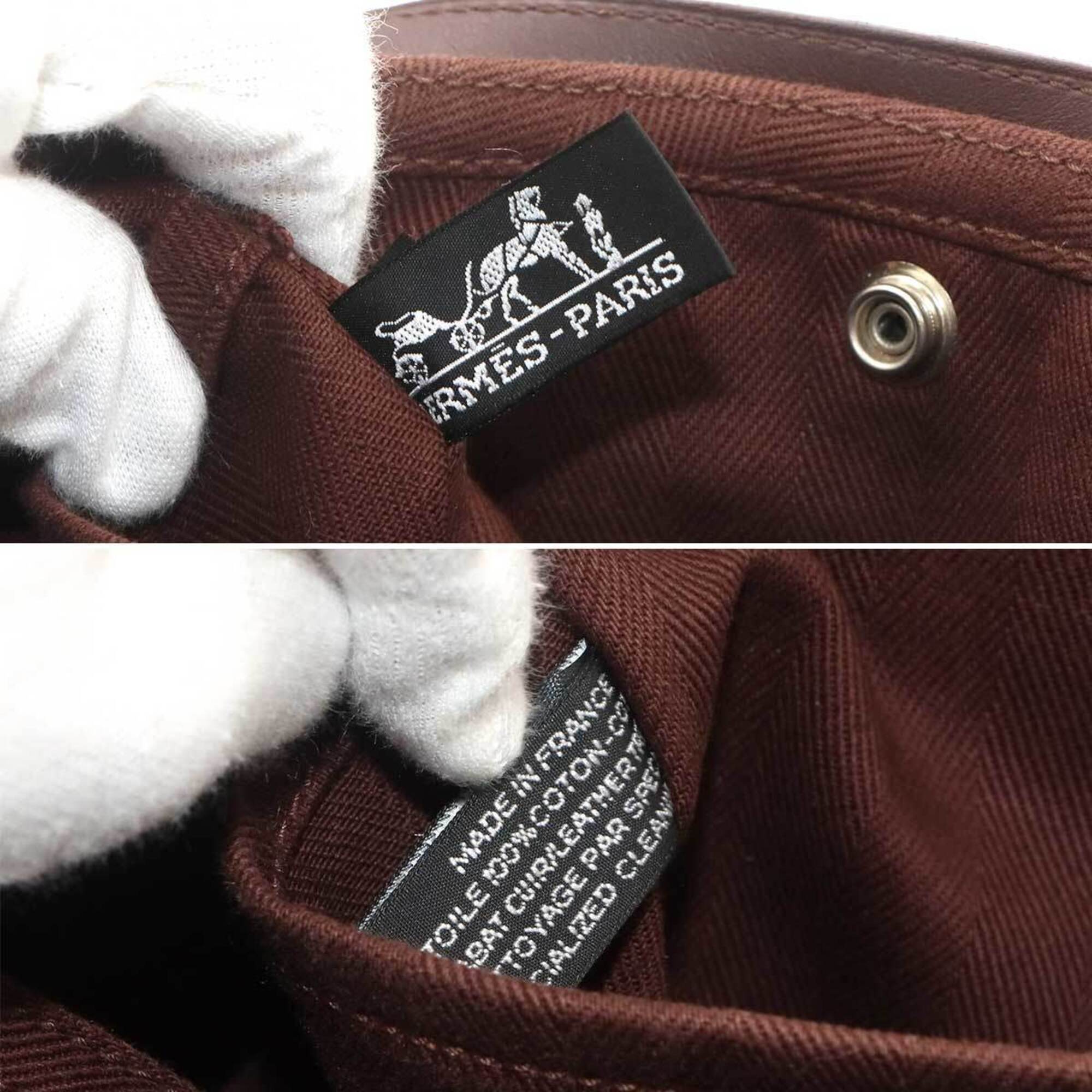 Hermes Havane Toile Chevron Leather Handbag (Pre-Owned)