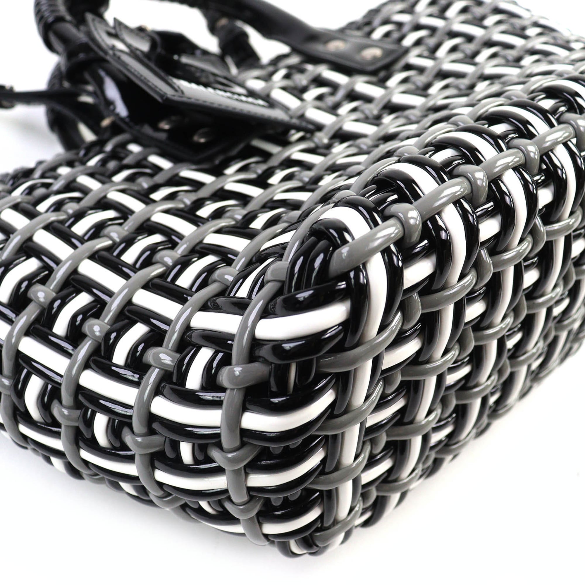 Balenciaga Black Gray White Basket Handbag Shoulder Bag (Pre-Owned)