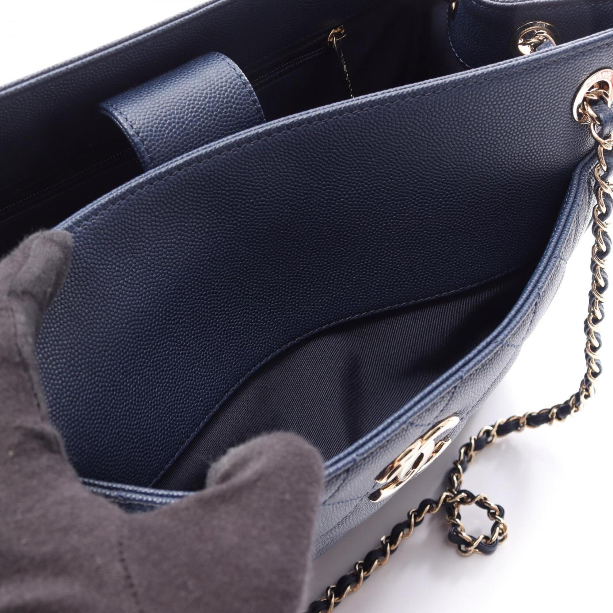 Chanel Navy Grained Calfskin Handbag Shoulder Bag (Pre-Owned)