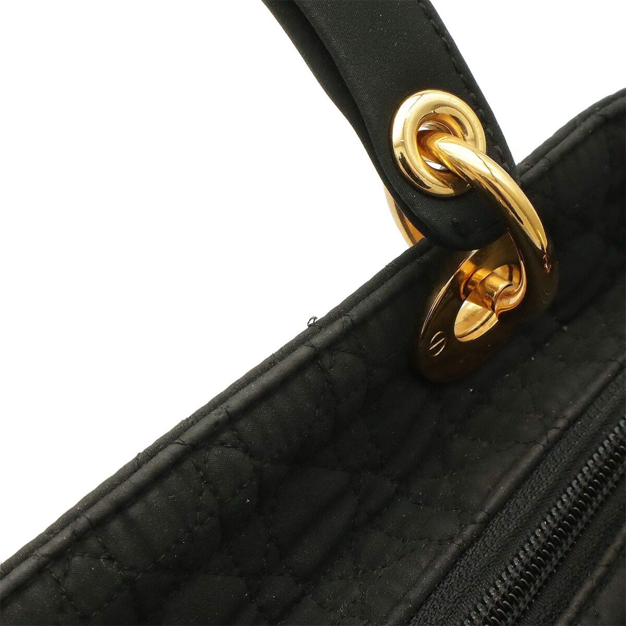 Christian Dior Lady Dior Black Nylon Leather Handbag Tote Bag (Pre-Owned)