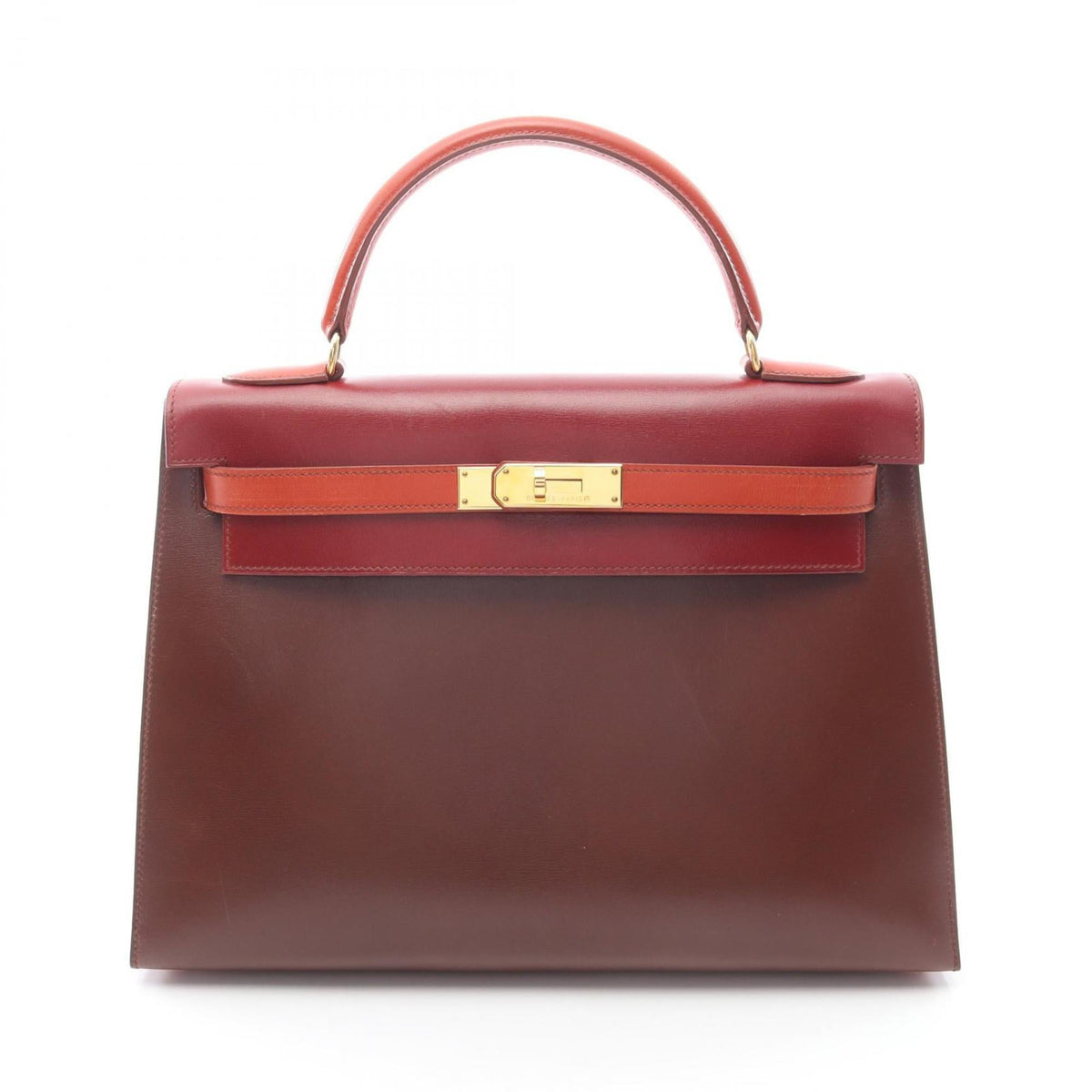 Hermes Bordeaux Brique Brown Rouge H Box Calf Leather Leather Handbag (Pre-Owned)
