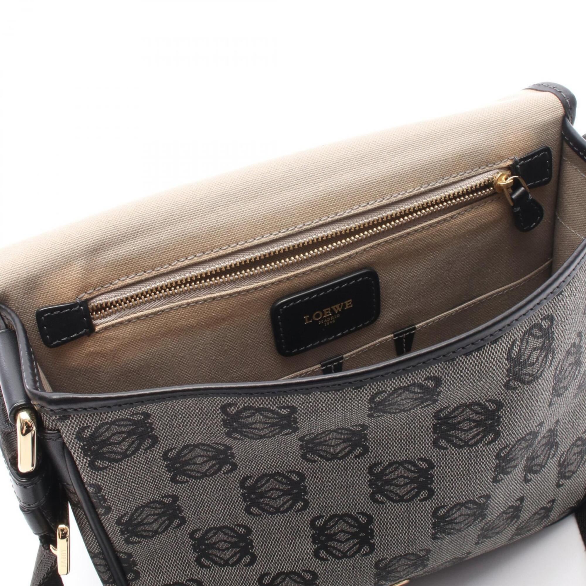 Loewe Black Gray Coated Canvas Leather Handbag Shoulder Bag (Pre-Owned)