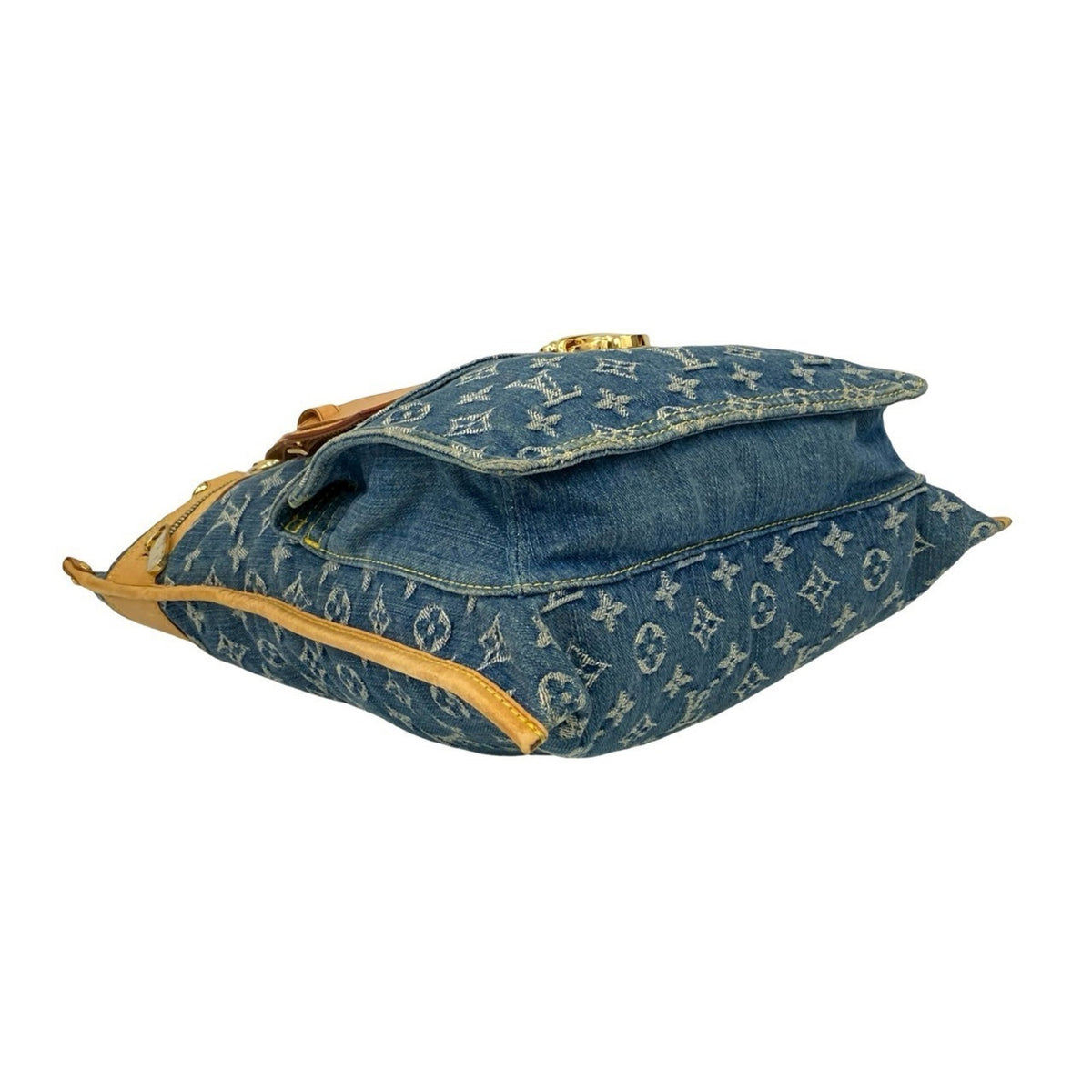 Louis Vuitton Beige Blue Denim Leather Handbag Tote Bag (Pre-Owned)