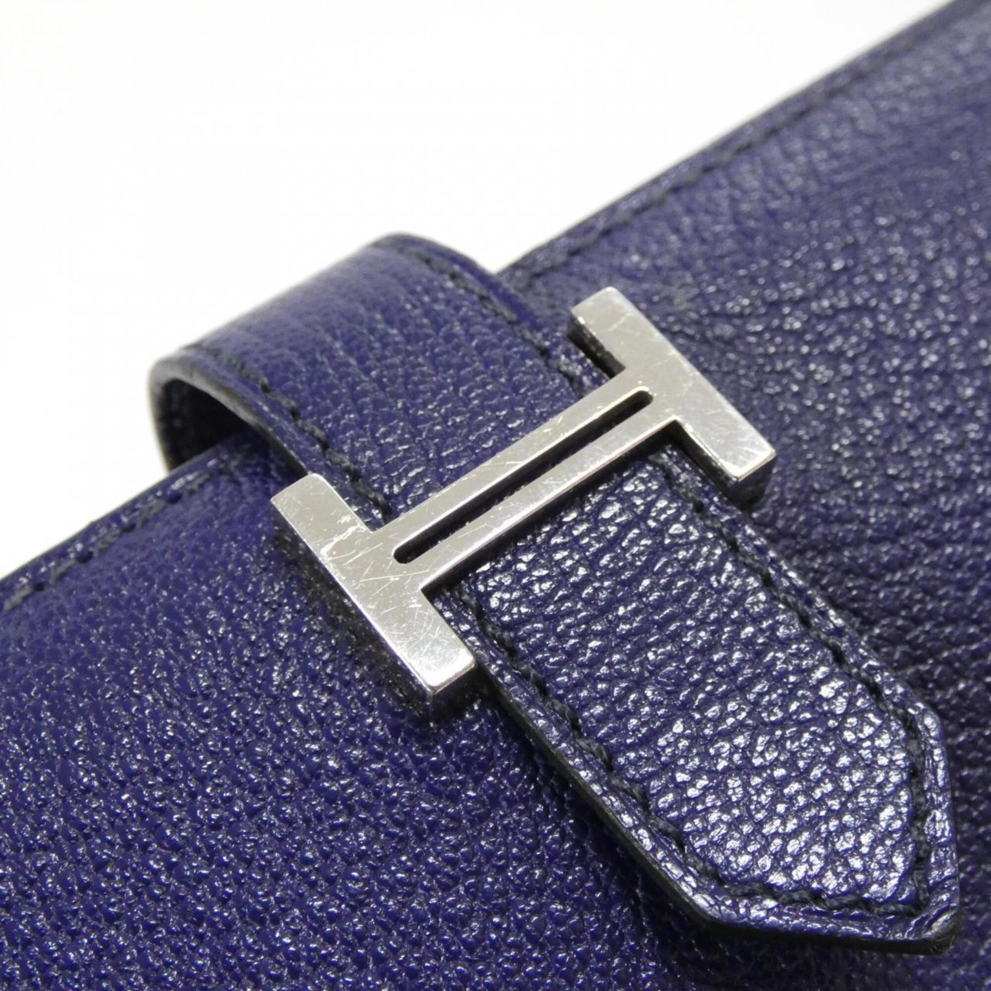 Hermes Bearn Blue Chevre Leather Wallet (Bi-Fold) (Pre-Owned)