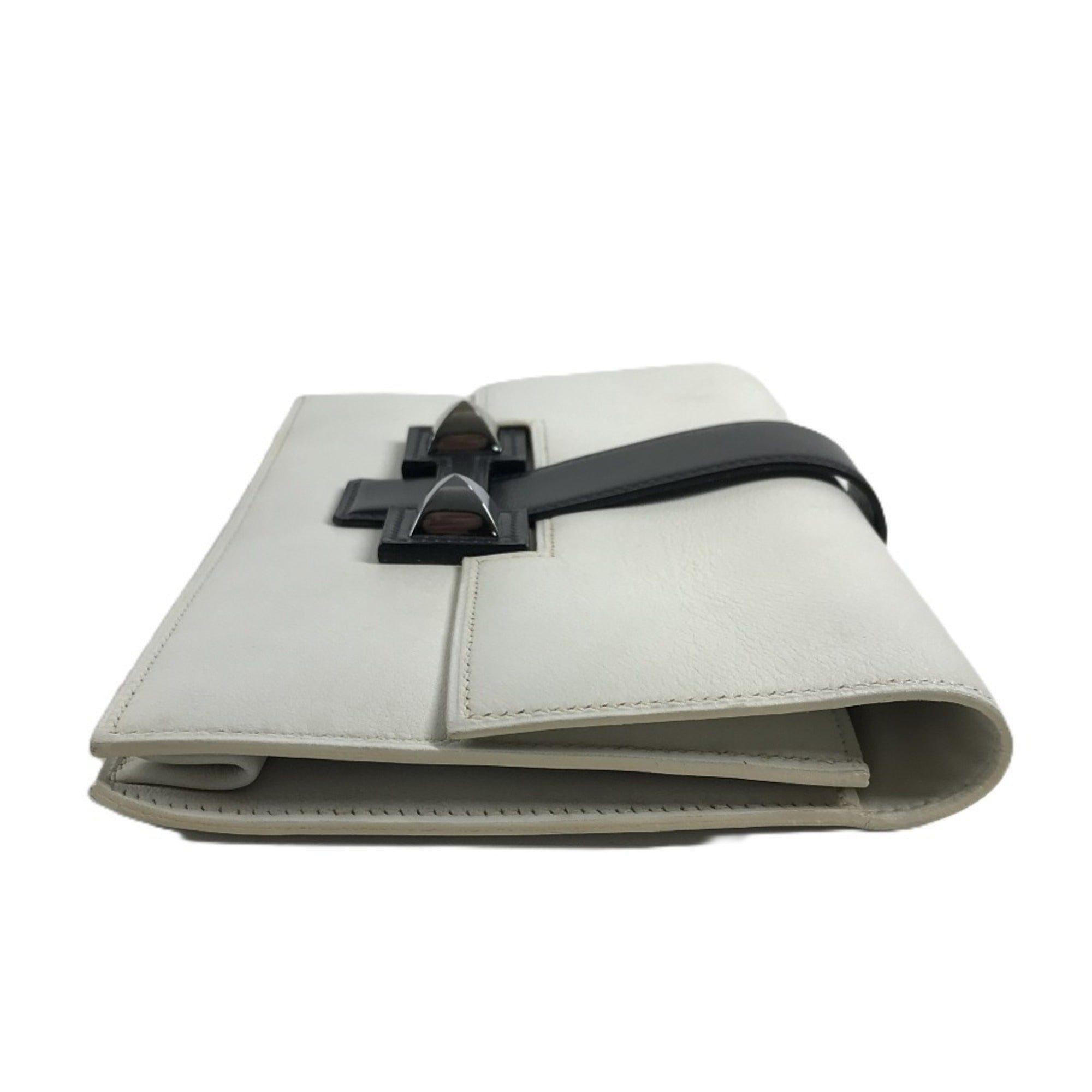 Hermes Navy White Leather Clutch Bag Pouch (Pre-Owned)