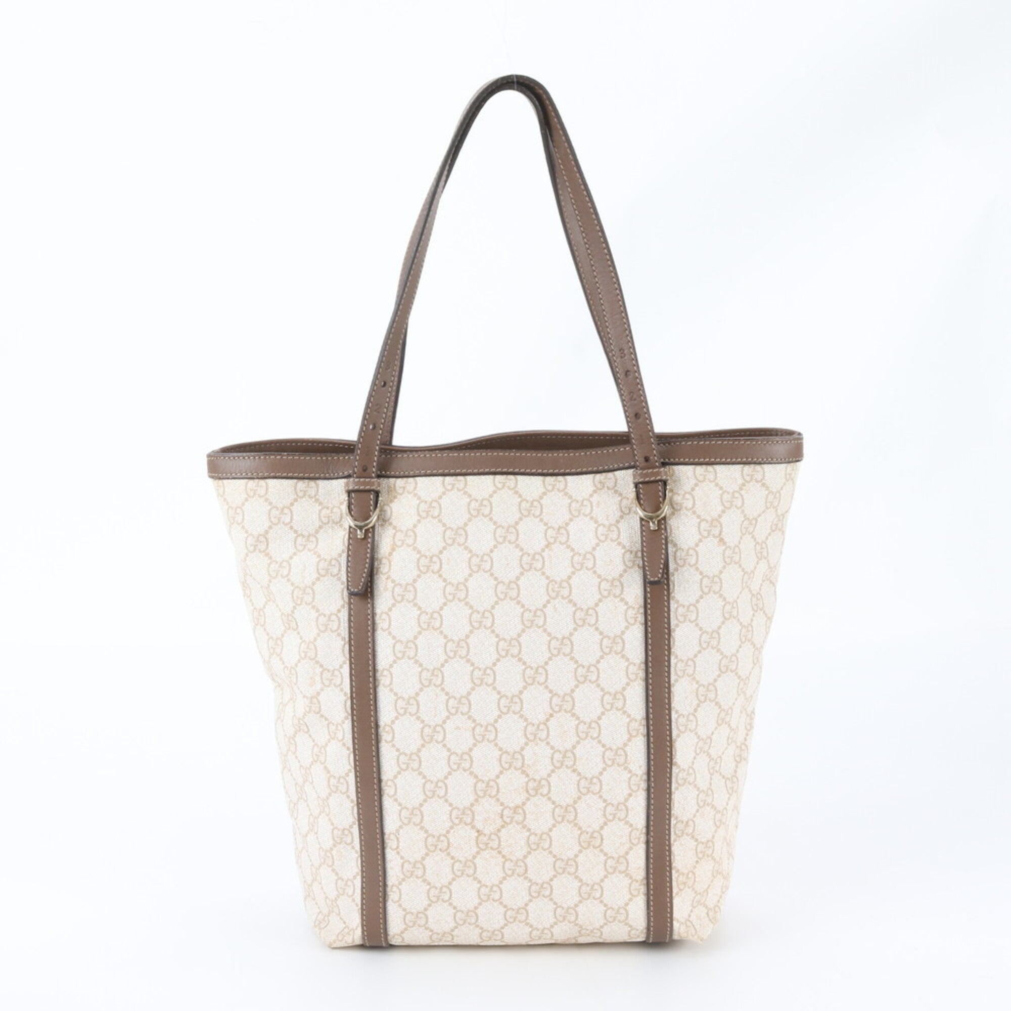 Gucci Beige Leather Coated Canvas Handbag Shoulder Bag Tote Bag (Pre-Owned)