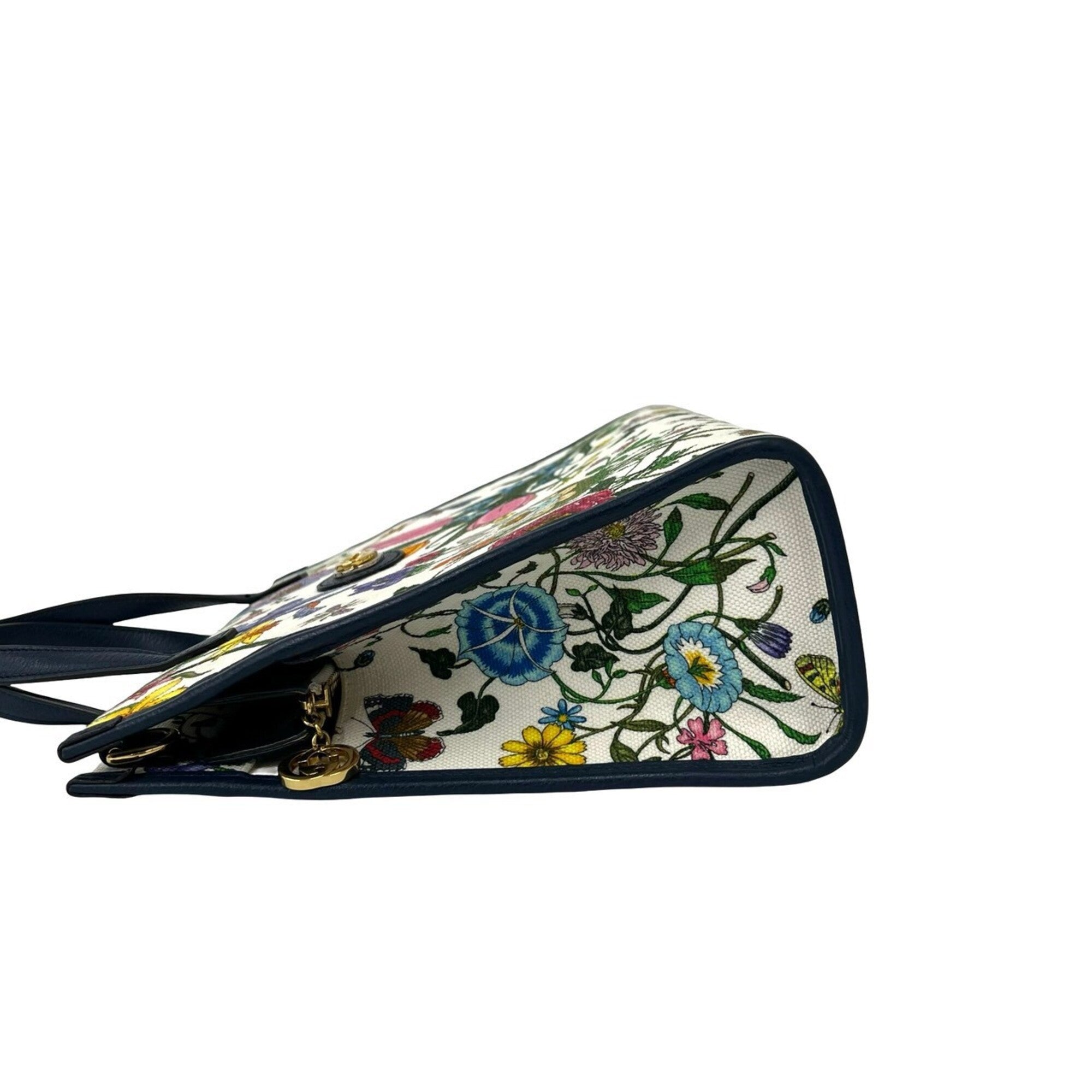 Gucci Multi-Color Navy Canvas Leather Handbag Shoulder Bag (Pre-Owned)