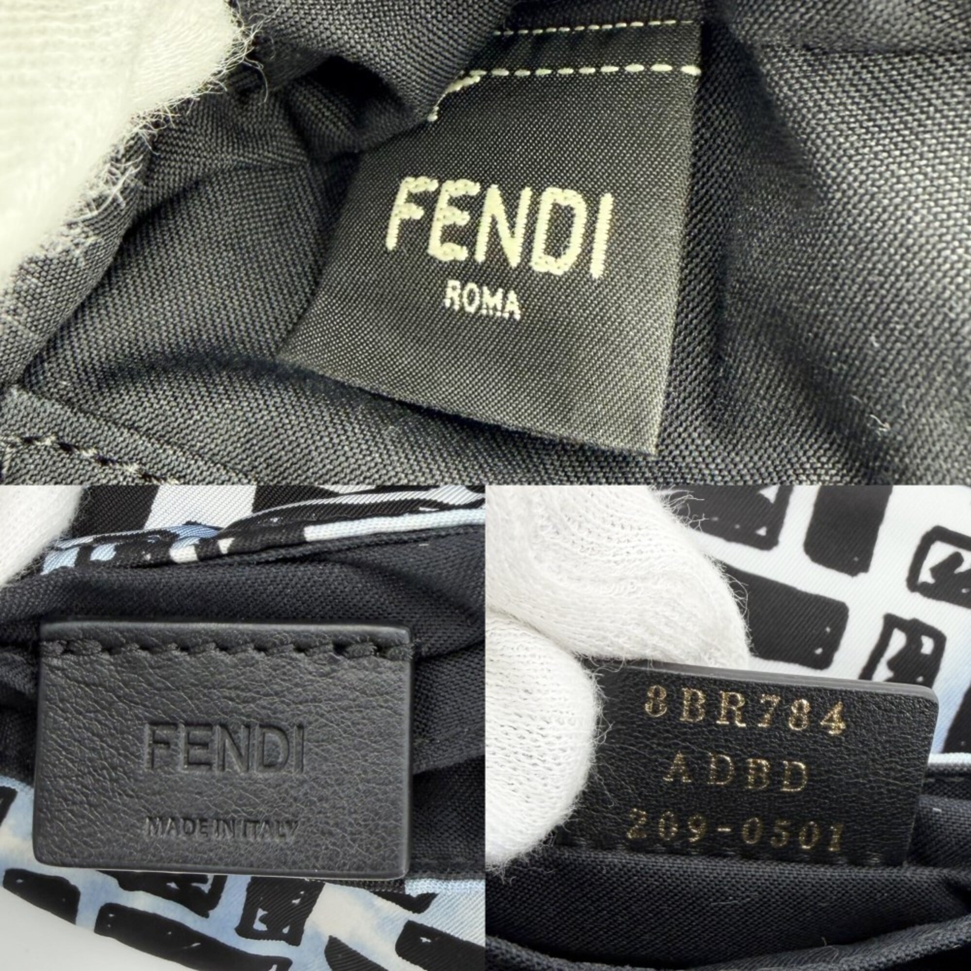 Fendi Black Blue White Nylon Shoulder Bag Sling Bag (Pre-Owned)