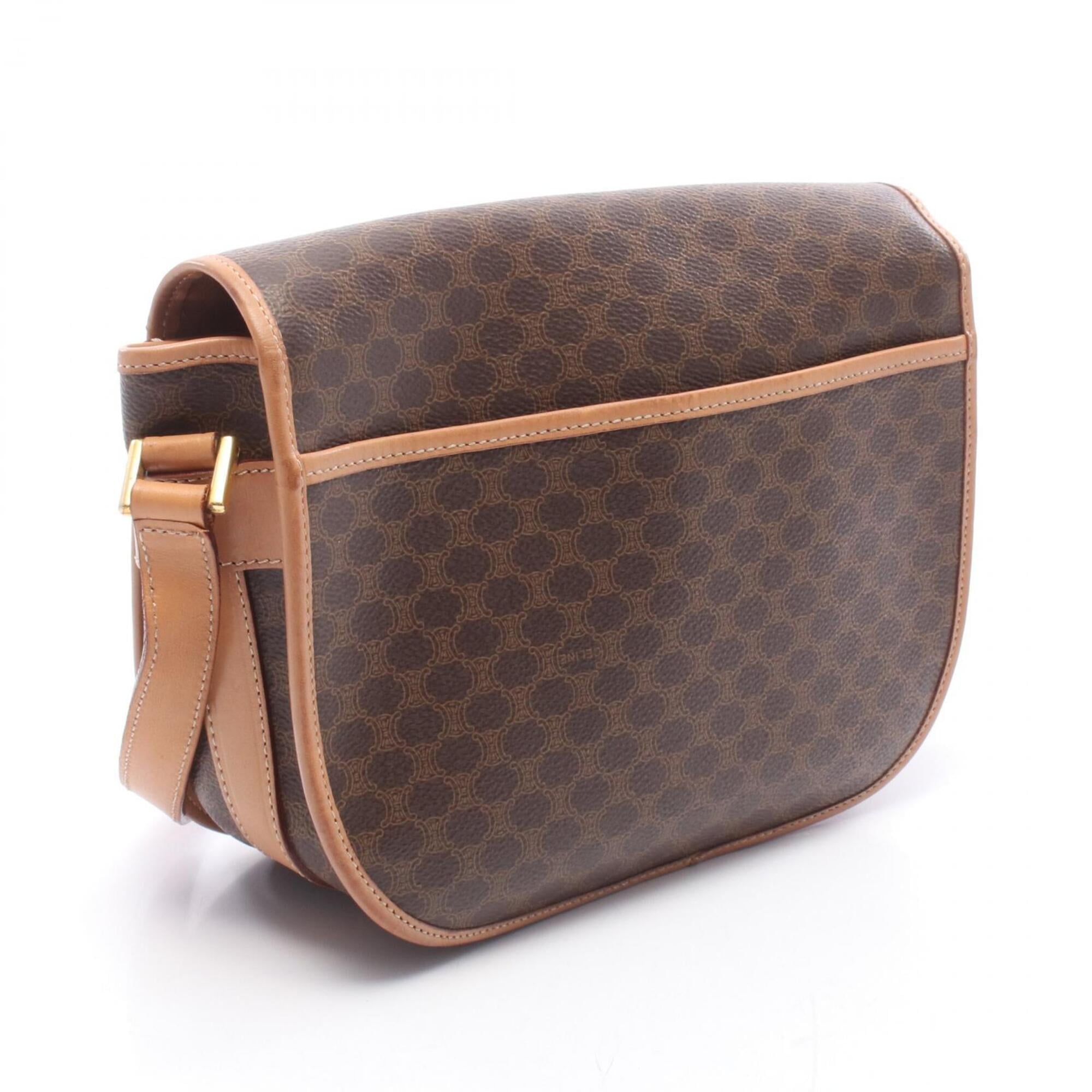 Celine Brown Coated Canvas Leather Handbag Shoulder Bag (Pre-Owned)