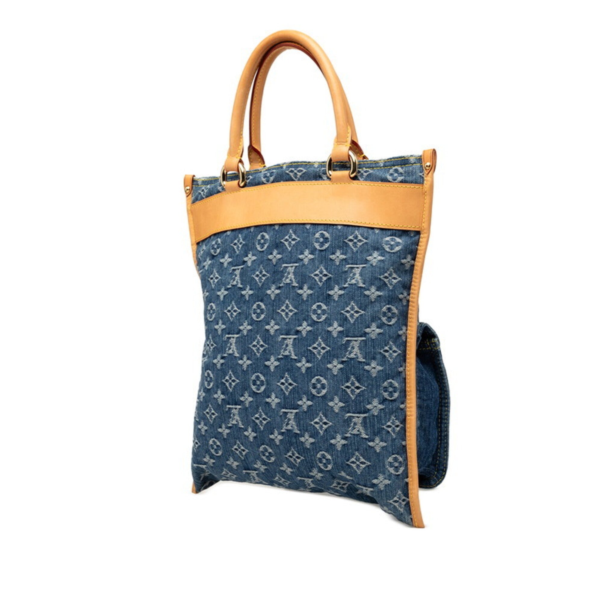 Louis Vuitton Monogram Denim Blue Canvas Leather Handbag Tote Bag (Pre-Owned)
