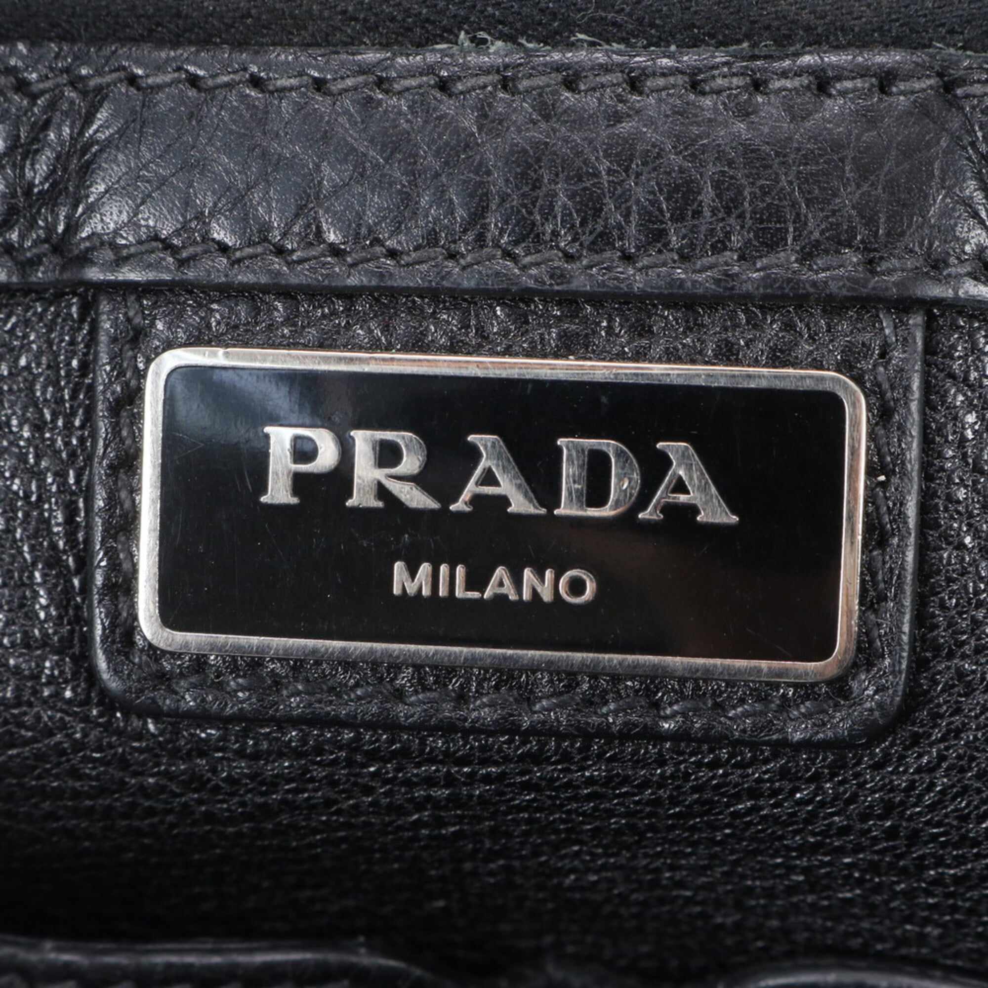 Prada Black Green Khaki Leather Briefcase Tote Bag (Pre-Owned)