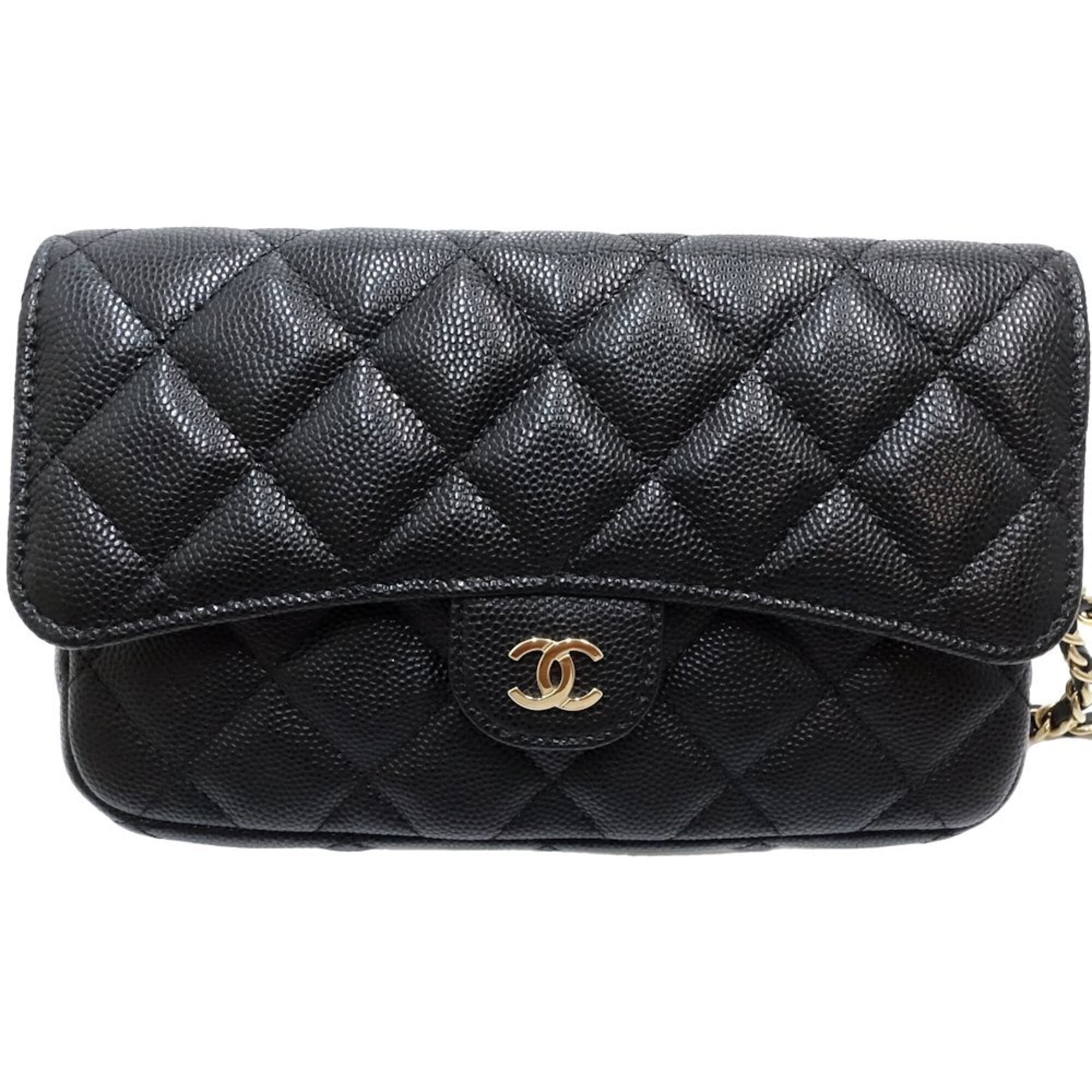 Chanel Black Grained Calfskin Chain/Shoulder Wallet (Pre-Owned)
