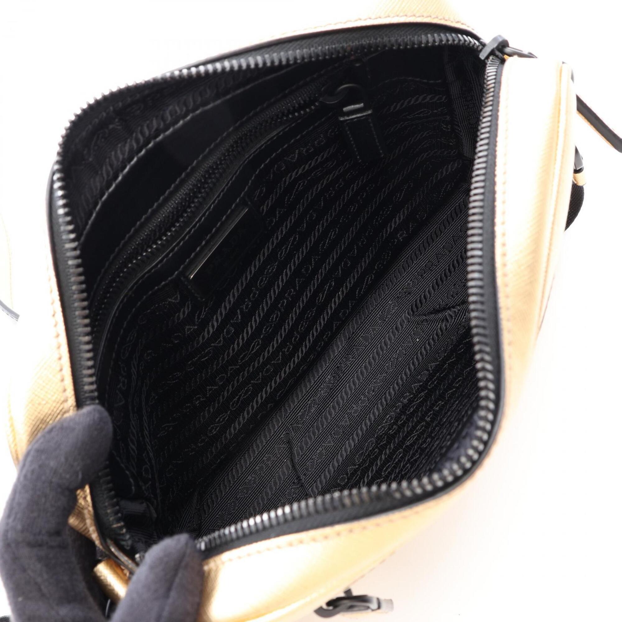Prada Gold Saffiano Handbag Shoulder Bag (Pre-Owned)