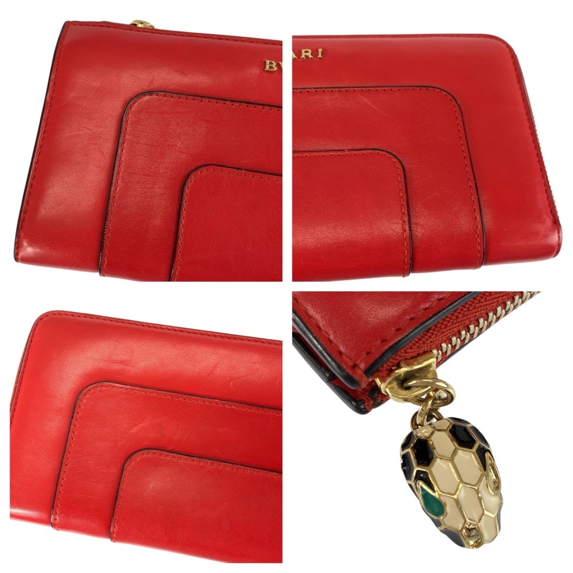 Bvlgari Red Color Leather Coin Purse/Coin Case (Pre-Owned)