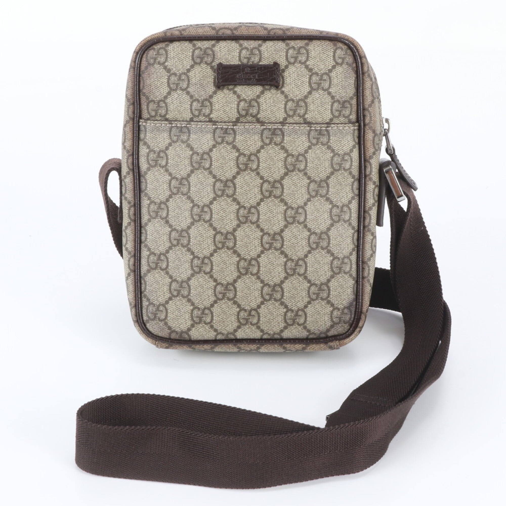 Gucci Brown Leather Coated Canvas Messenger Bag Shoulder Bag (Pre-Owned)