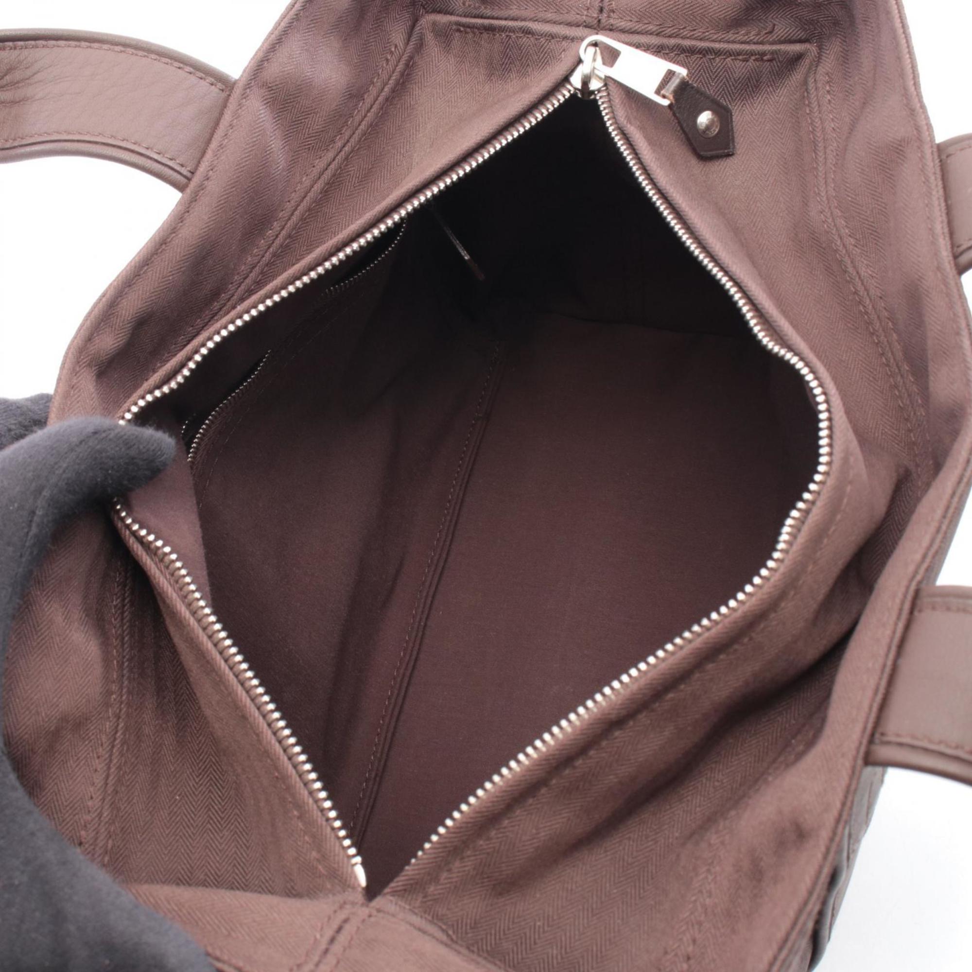 Hermes Brown Canvas Leather Handbag (Pre-Owned)