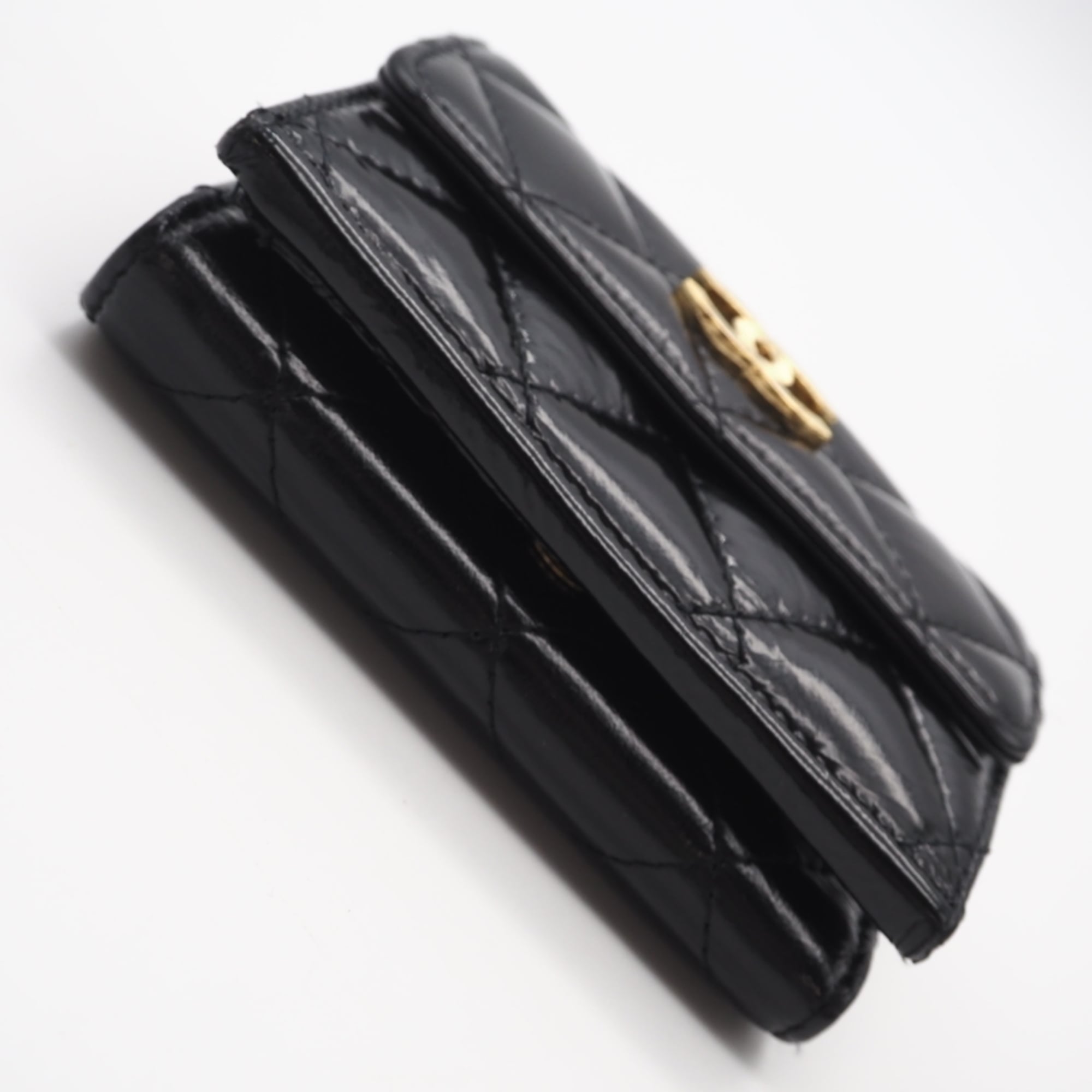 Chanel Matelasse Gold Black Leather Wallet (Tri-Fold) (Pre-Owned)
