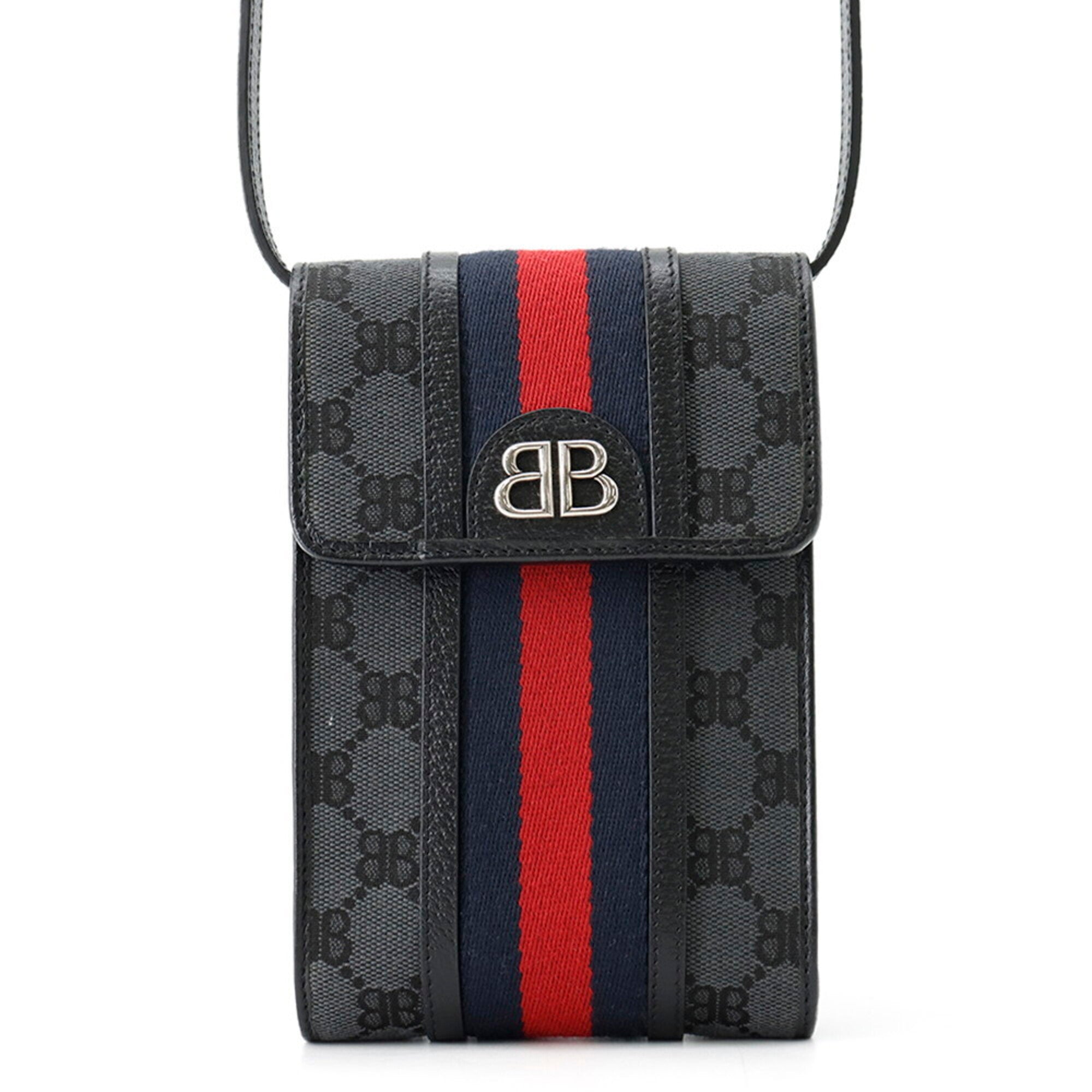 Balenciaga Black Navy Red Color Canvas Leather Handbag Pouch Shoulder Bag (Pre-Owned)