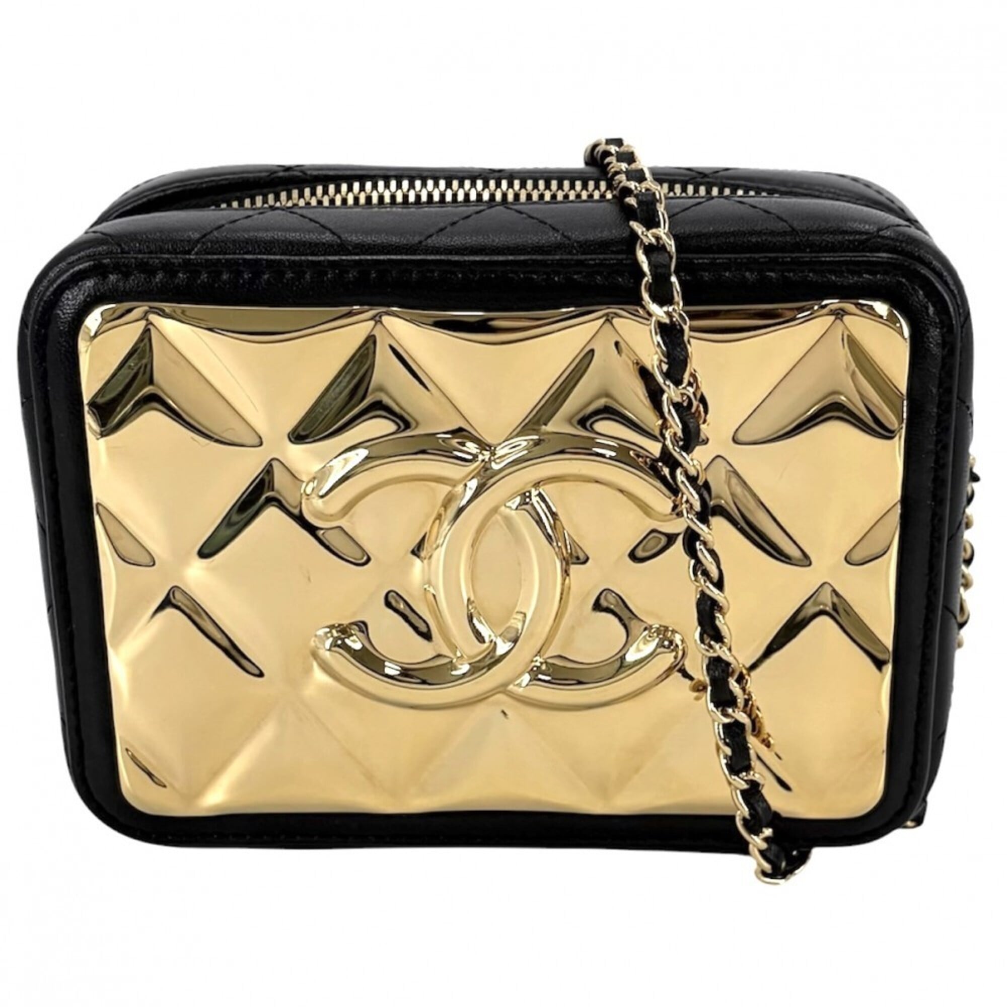 Chanel Black White Leather Shoulder Bag Vanity Bag (Pre-Owned)