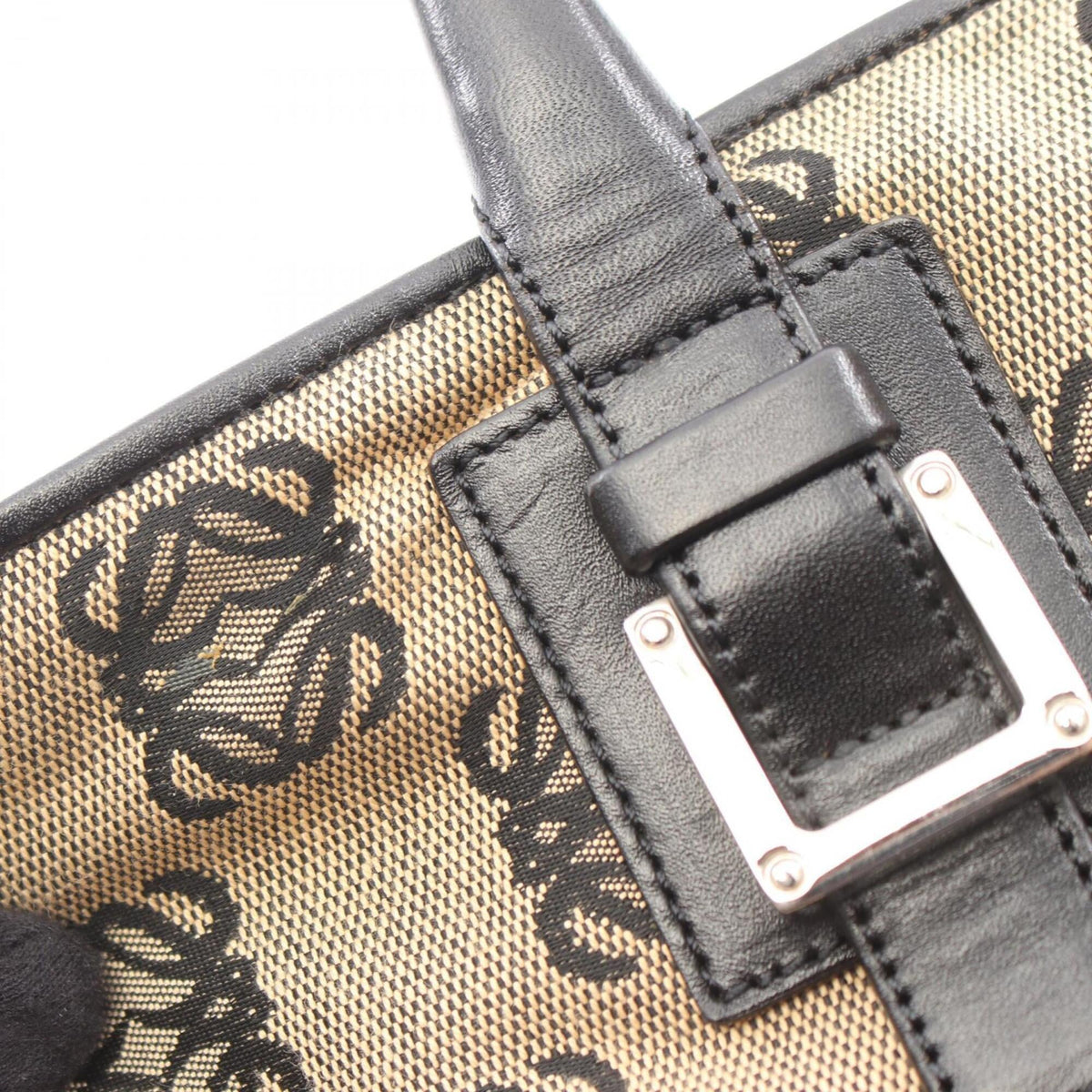 Loewe Beige Black Canvas Leather Handbag Tote Bag (Pre-Owned)
