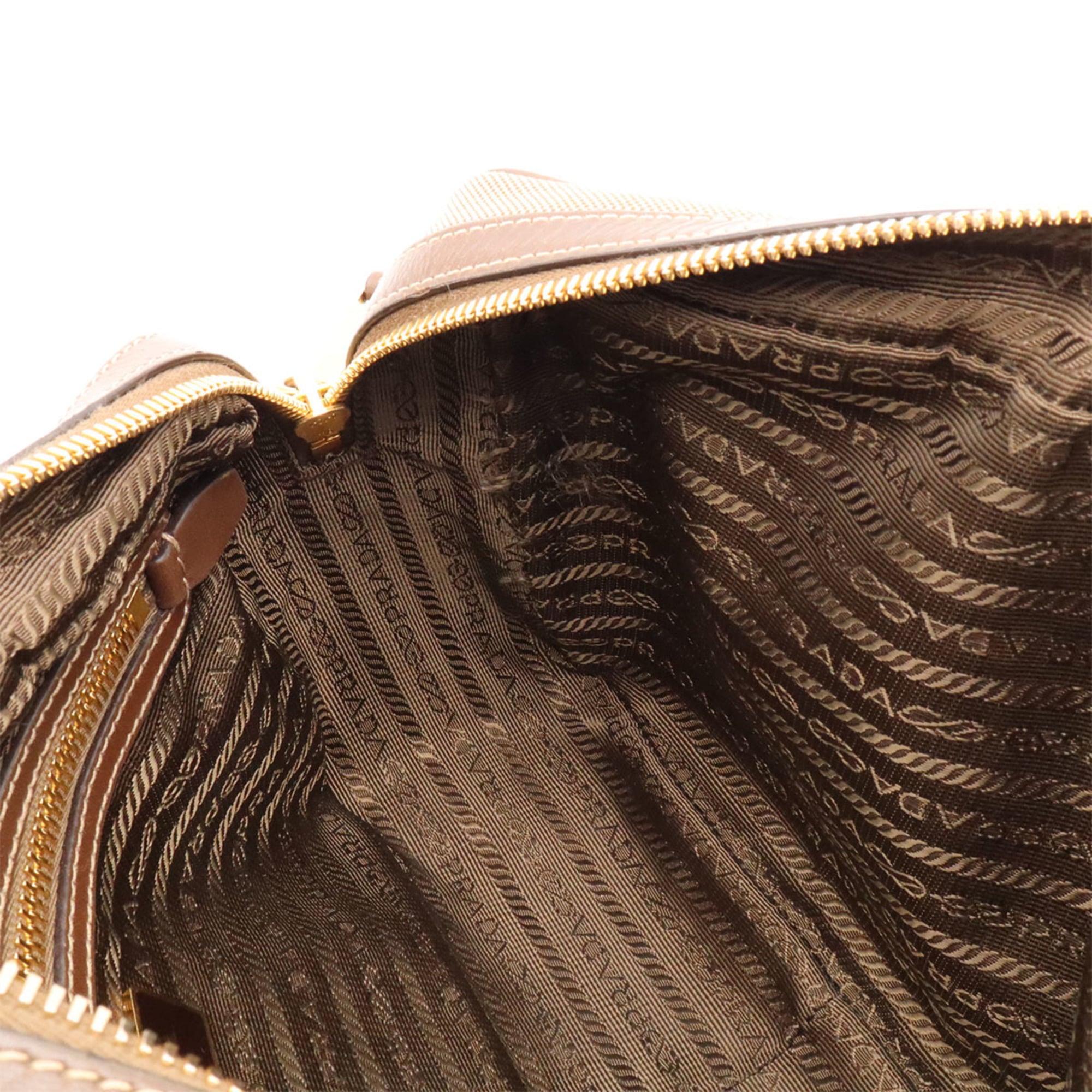 Prada Beige Brown Canvas Leather Pochette Shoulder Bag (Pre-Owned)