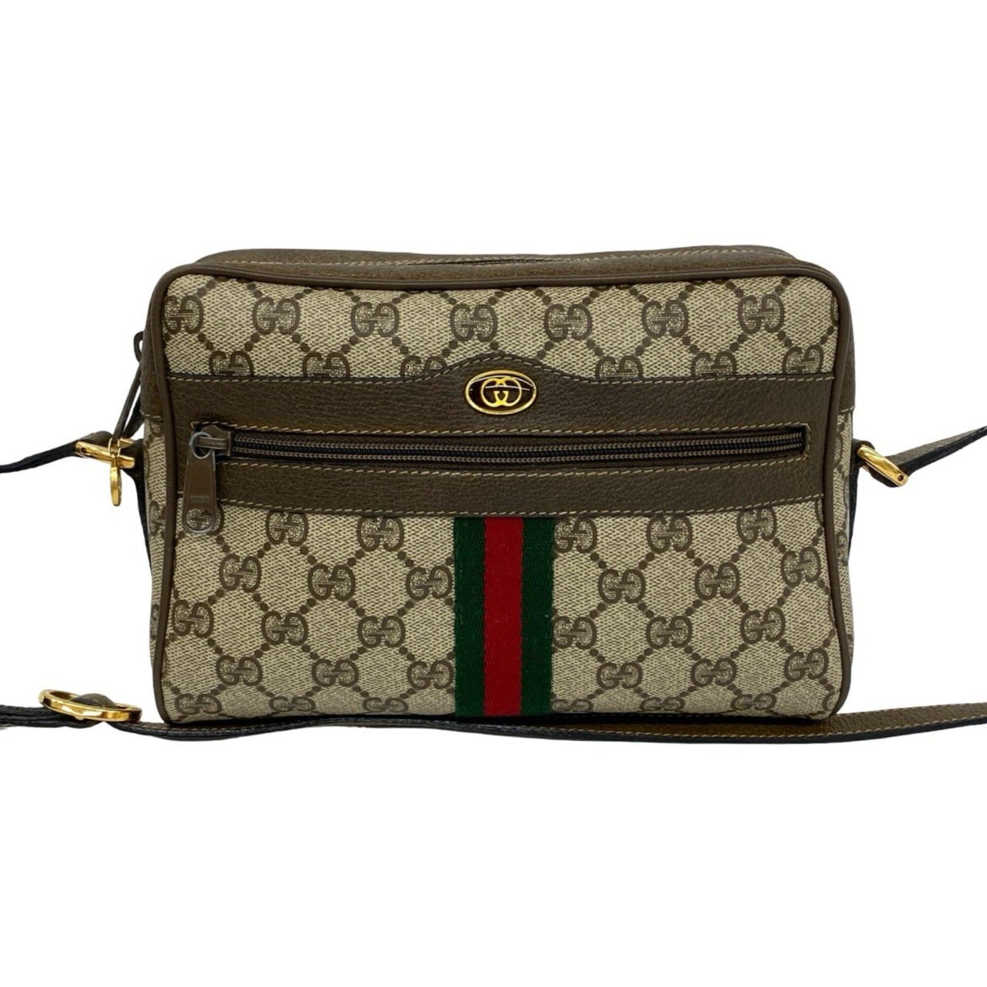 Gucci Brown Green Red Color Leather Pvc Shoulder Bag (Pre-Owned)