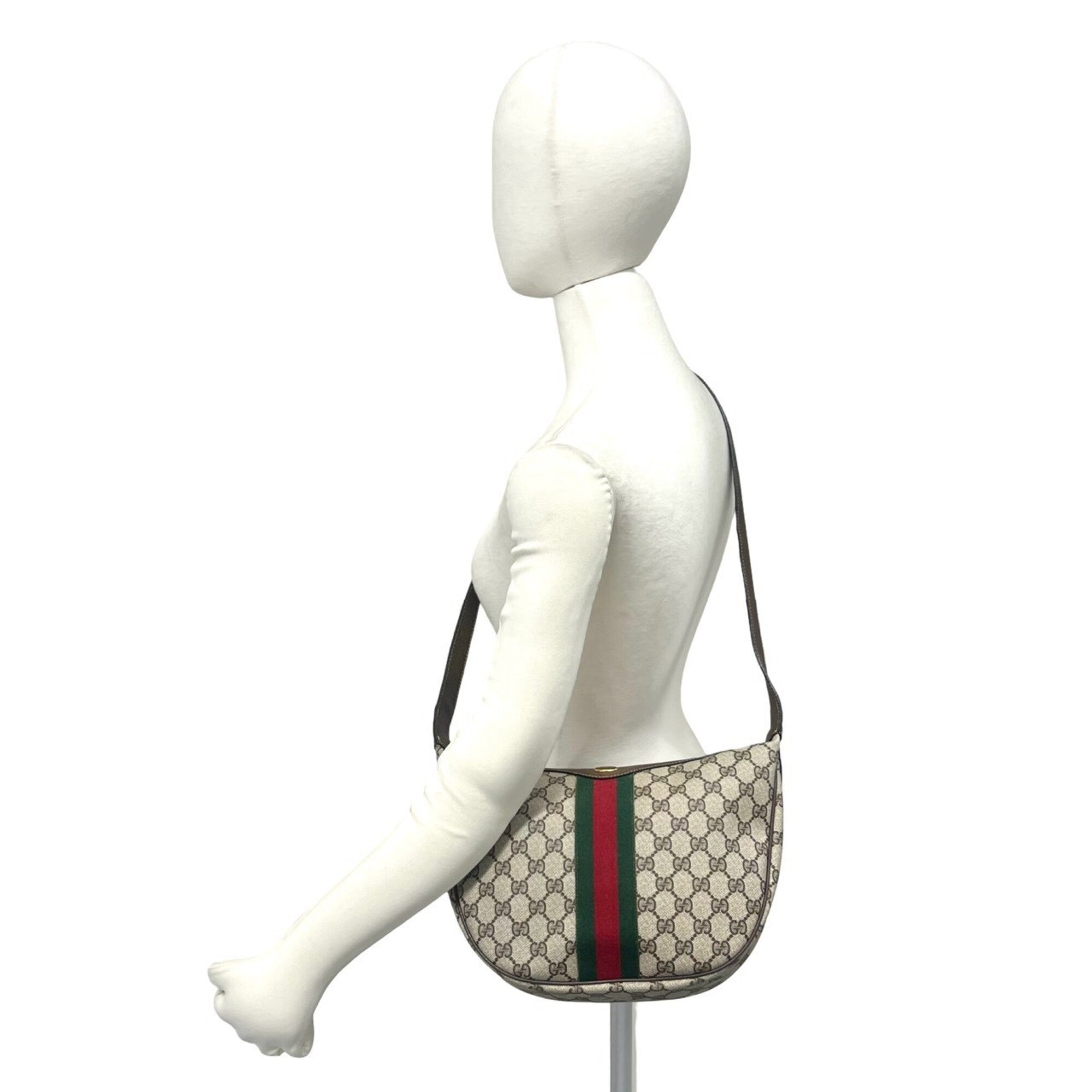 Gucci Brown Green Red Color Leather Pvc Shoulder Bag (Pre-Owned)