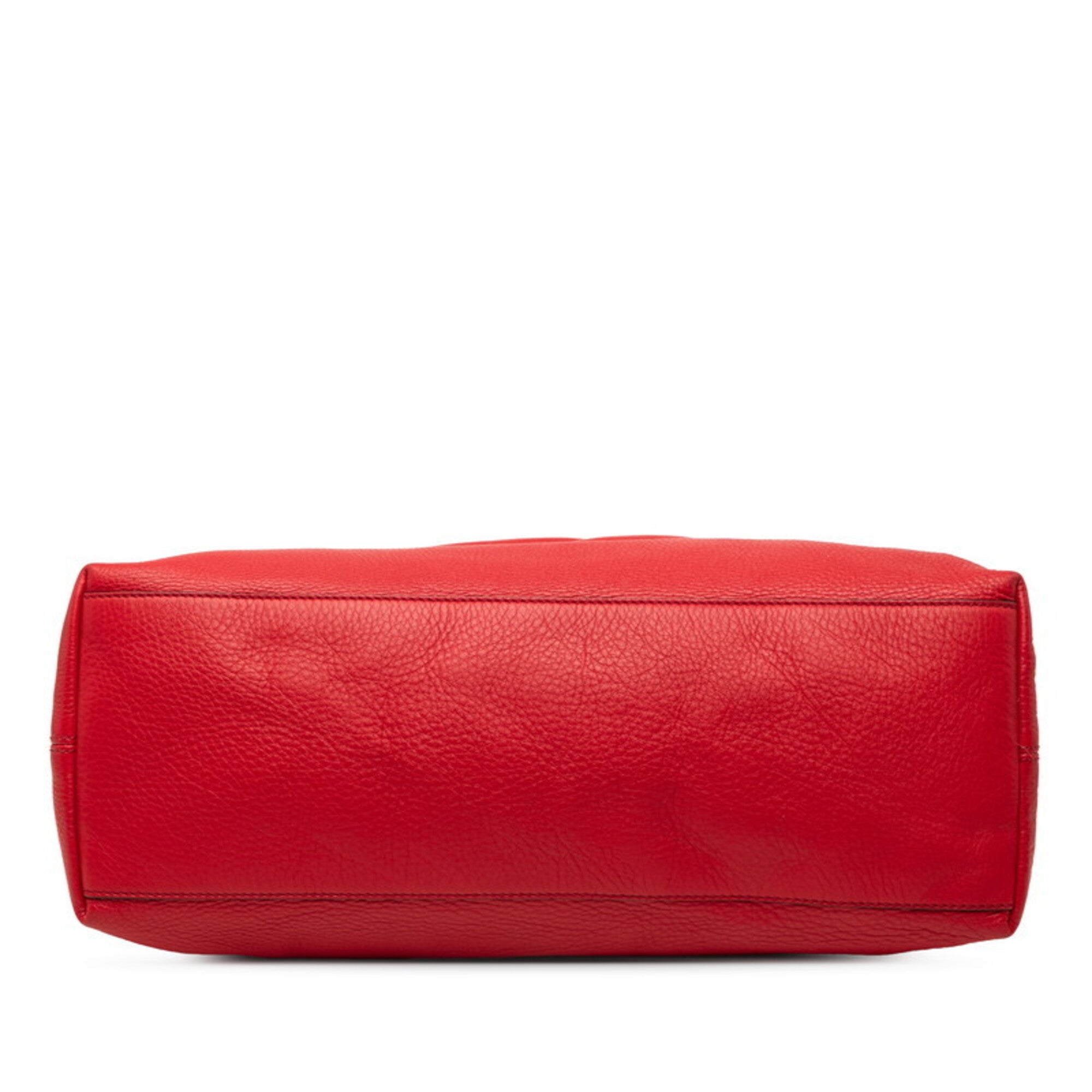 Gucci Red Color Leather Shoulder Bag Tote Bag (Pre-Owned)