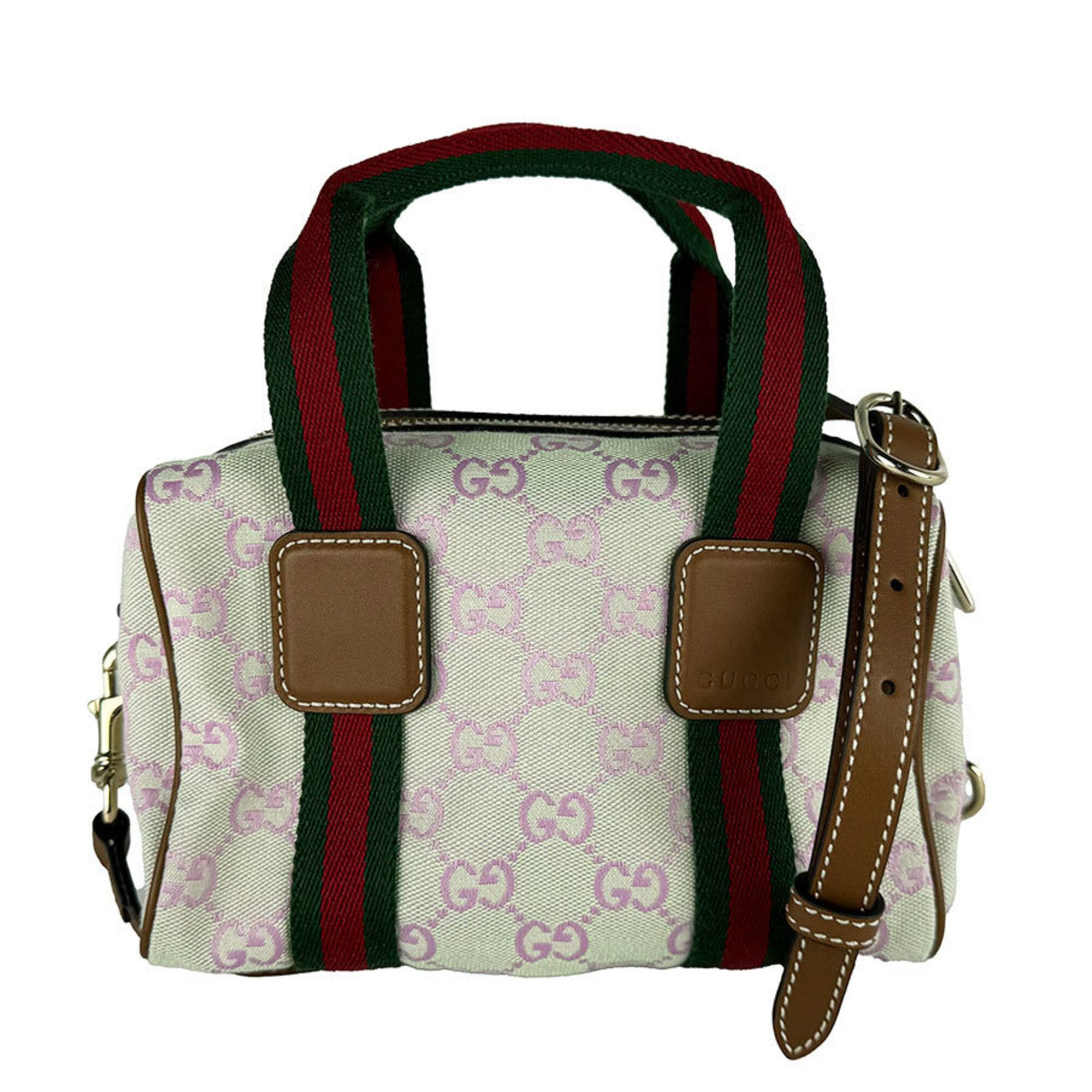 Gucci Brown Green Pink Canvas Leather Handbag Shoulder Bag (Pre-Owned)