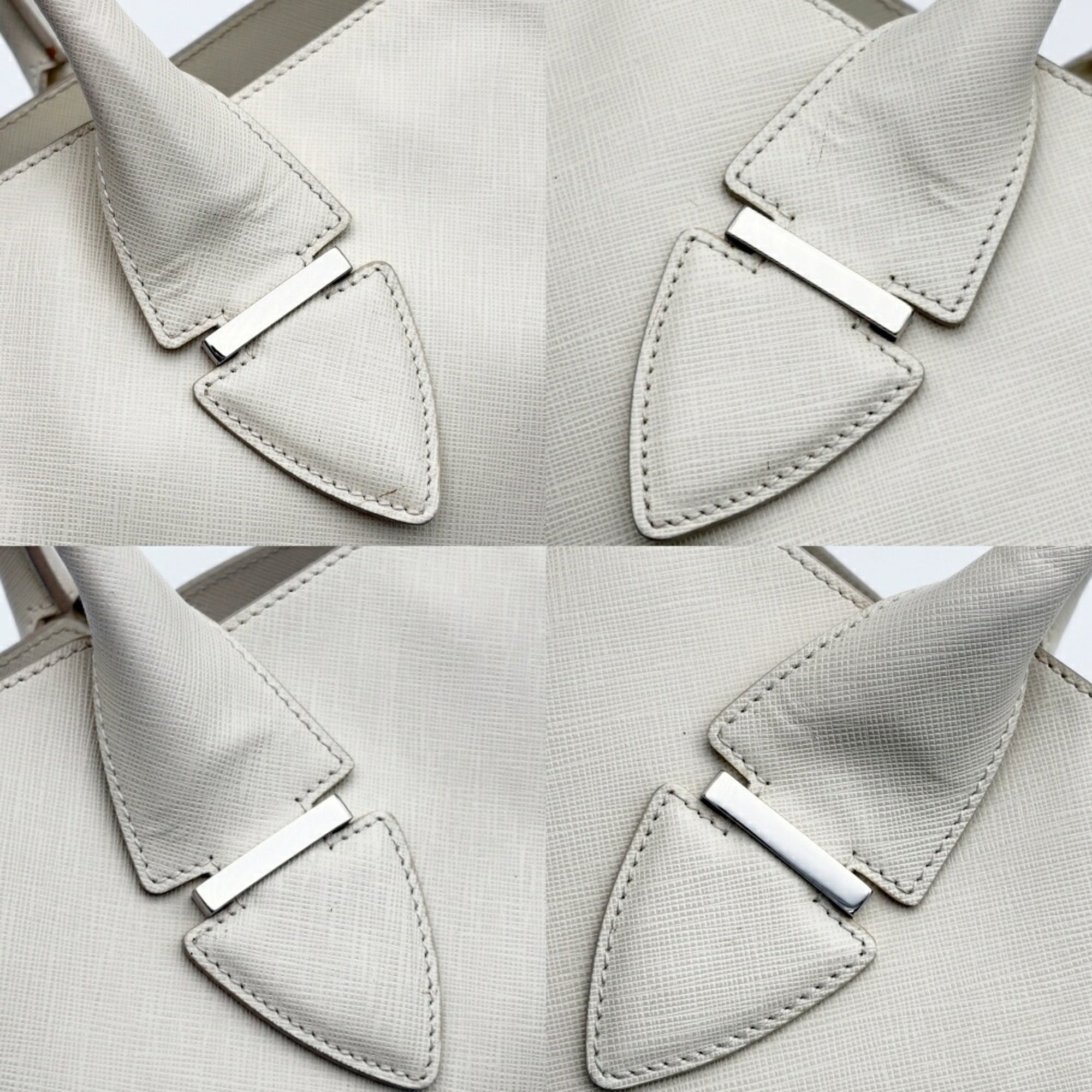 Salvatore Ferragamo Gancini Ivory Leather Tote Bag (Pre-Owned)