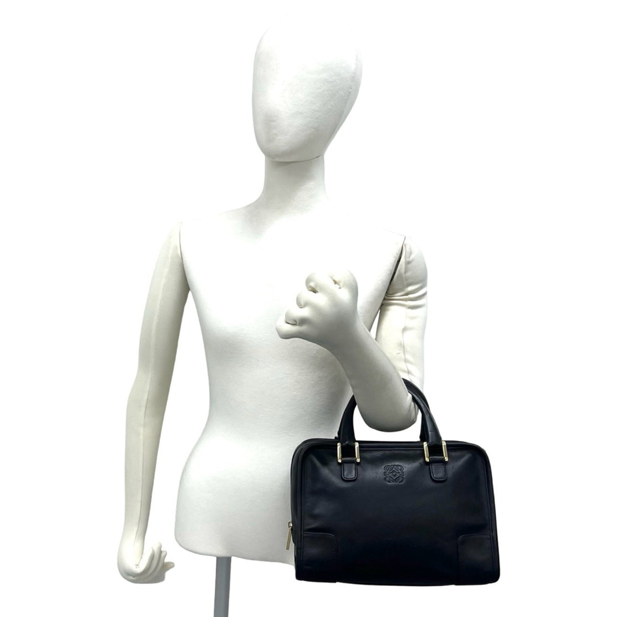 Loewe Black Leather Boston Bag Handbag Tote Bag (Pre-Owned)