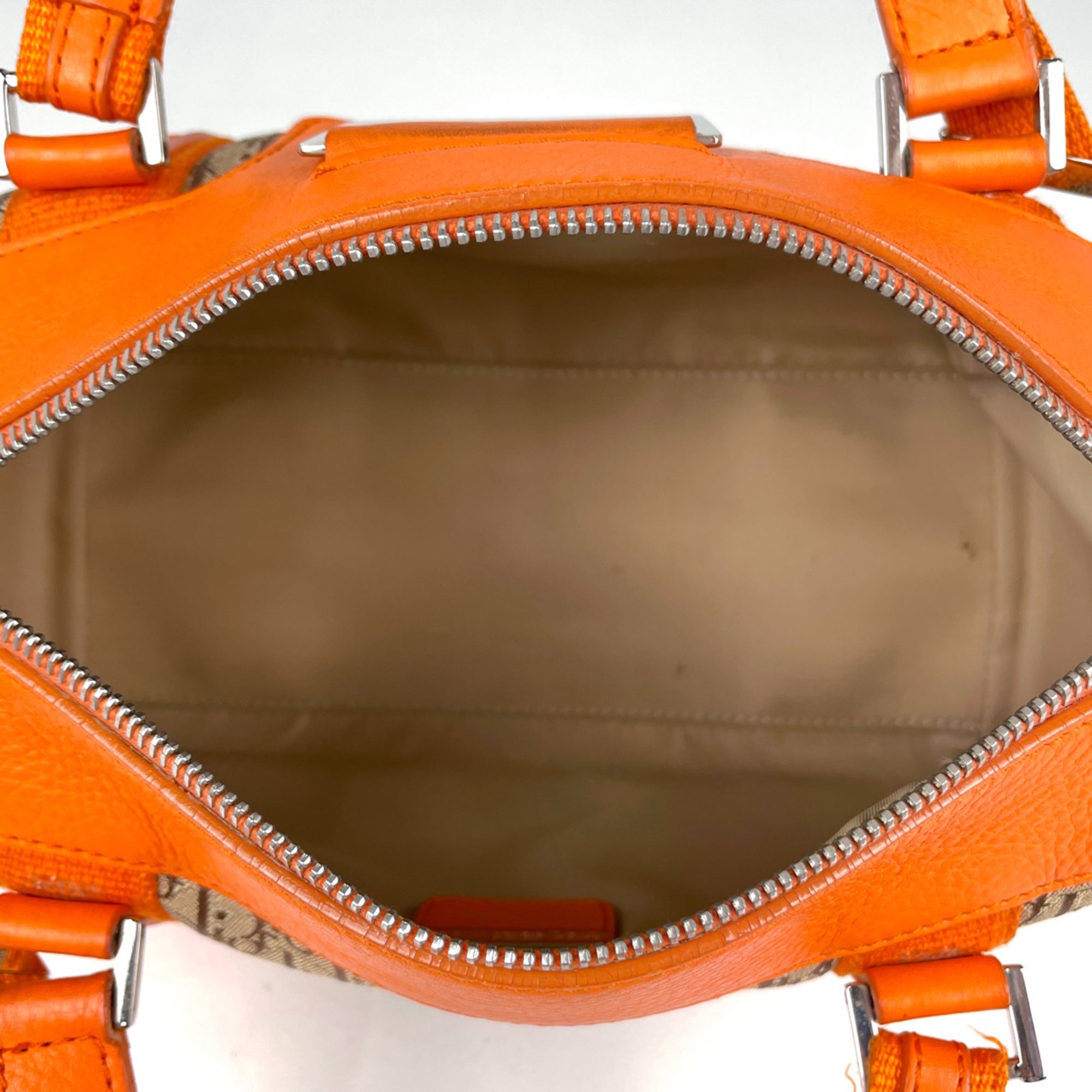 Christian Dior Beige Orange Canvas Leather Handbag (Pre-Owned)