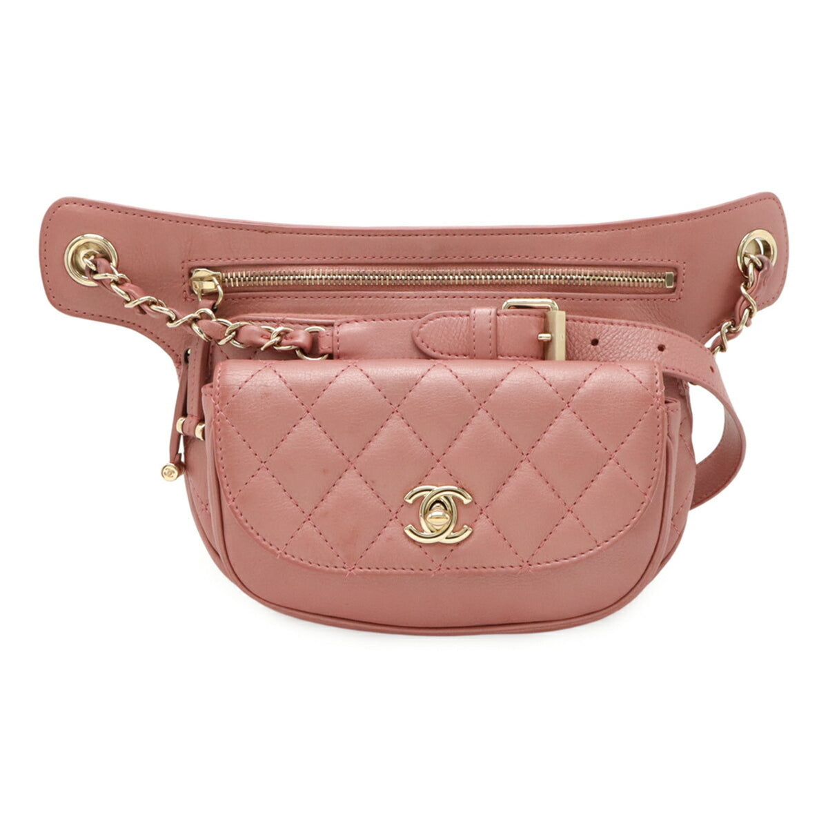 Chanel Matelasse Pink Leather Pouch Sling Bag (Pre-Owned)