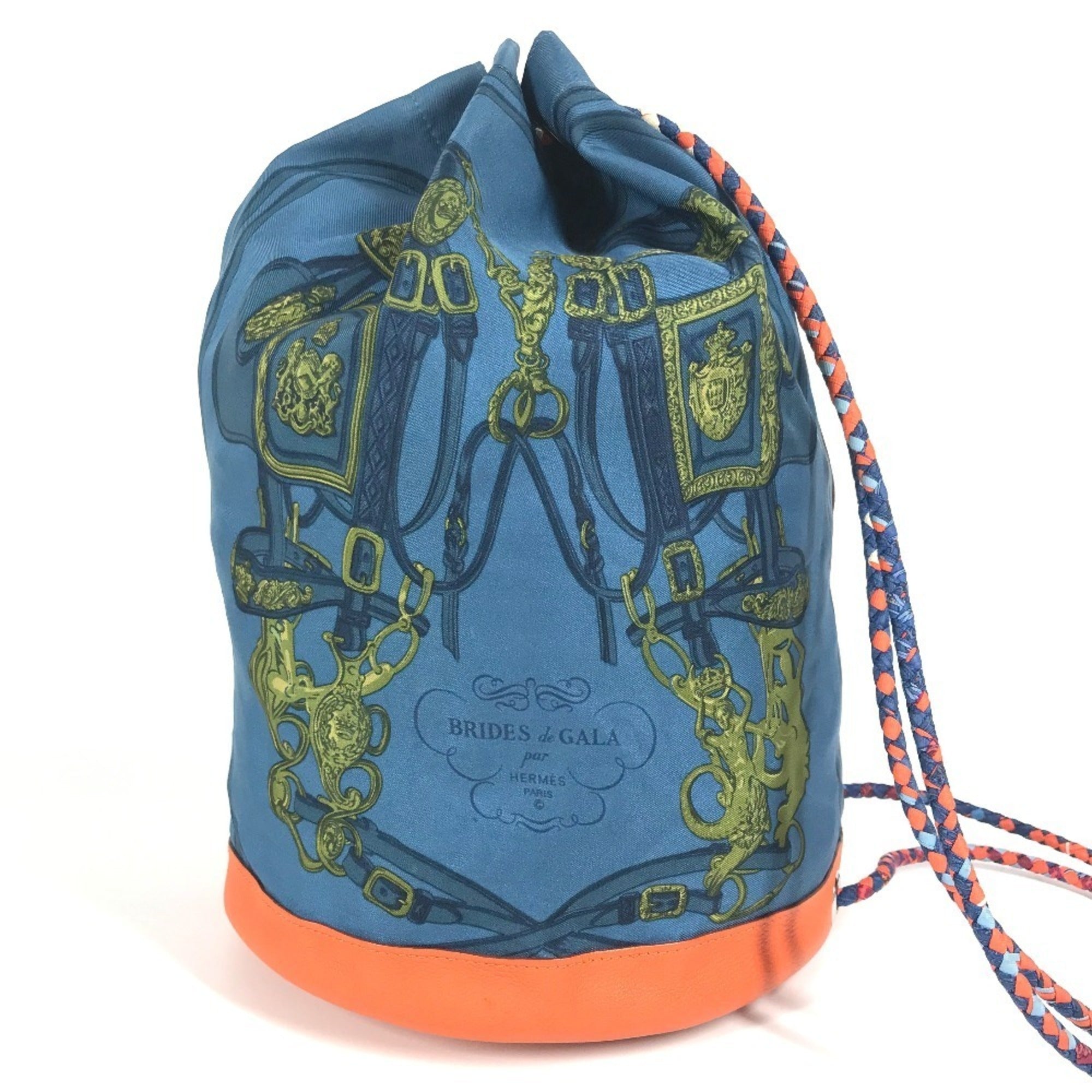 Hermes Blue Orange Silk Leather Shoulder Bag (Pre-Owned)