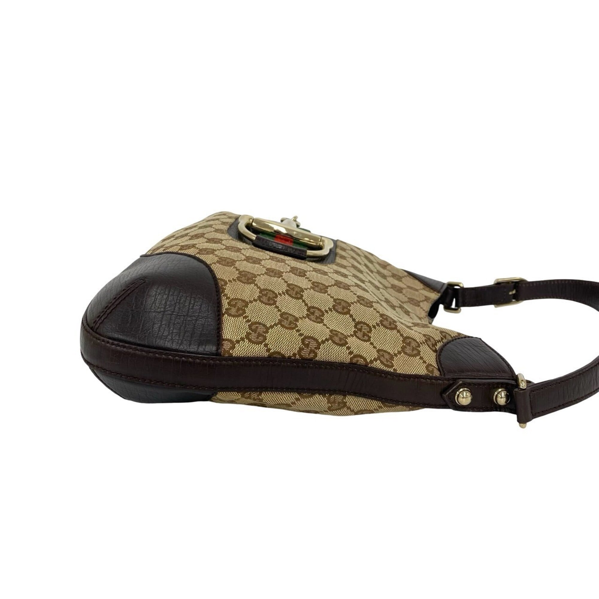Gucci Brown Green Red Color Canvas Leather Shoulder Bag (Pre-Owned)