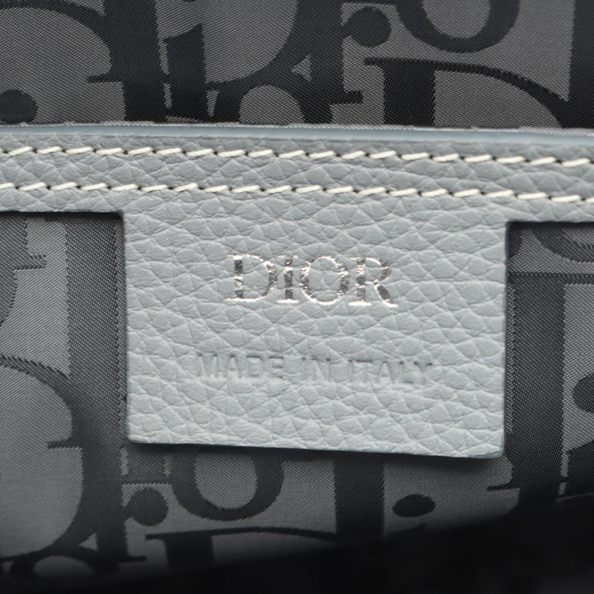 Christian Dior Gray Leather Handbag Saddle Bag Shoulder Bag (Pre-Owned)