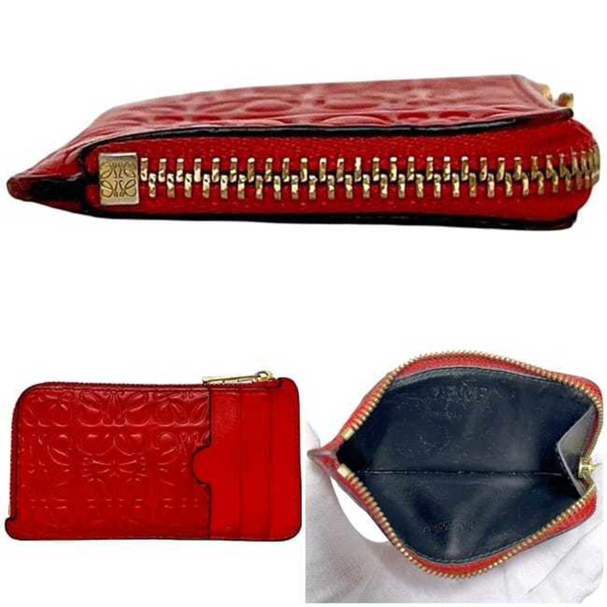 Loewe Red Color Leather Long Wallet (Bi-Fold) (Pre-Owned)