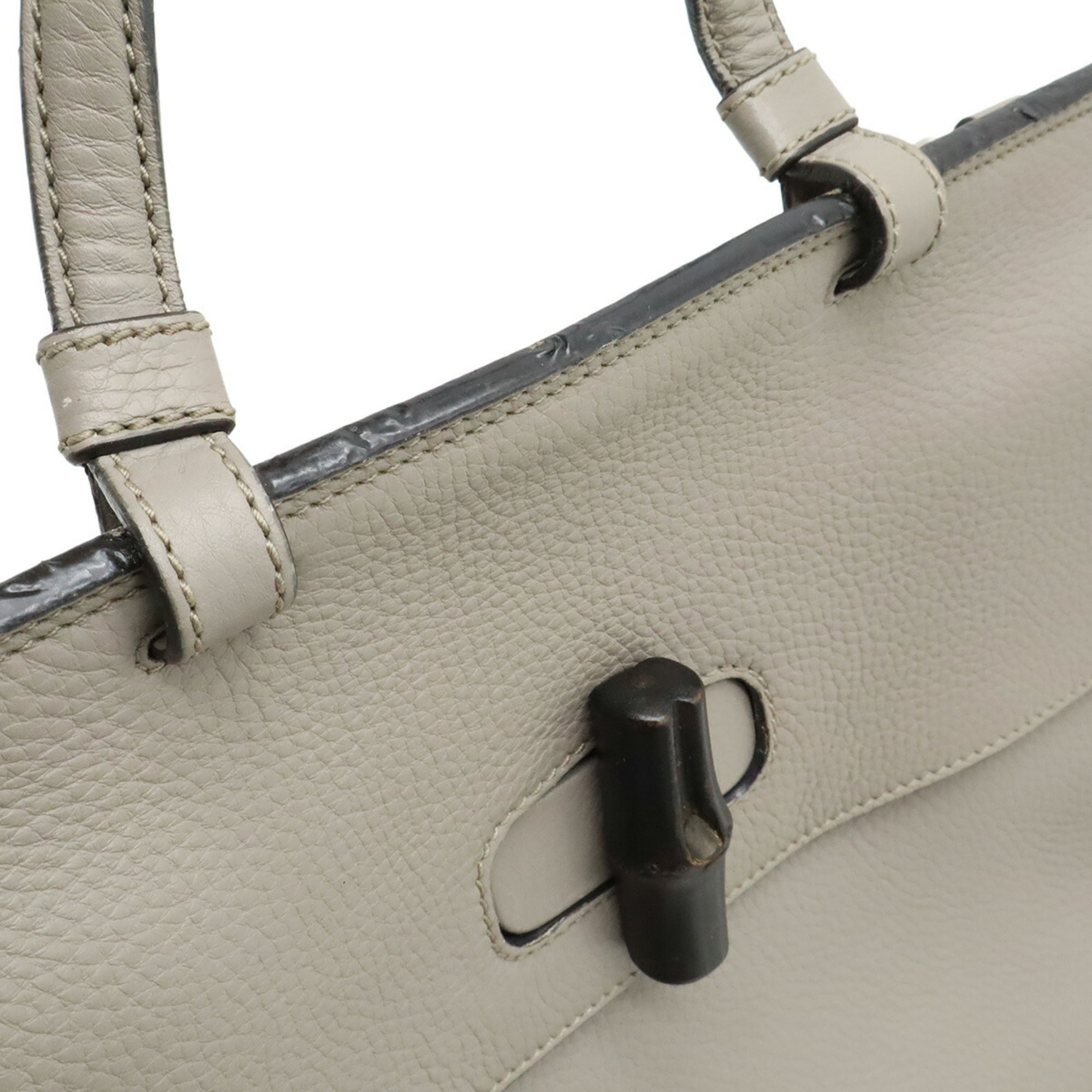 Gucci Gray Bamboo Leather Handbag Shoulder Bag (Pre-Owned)