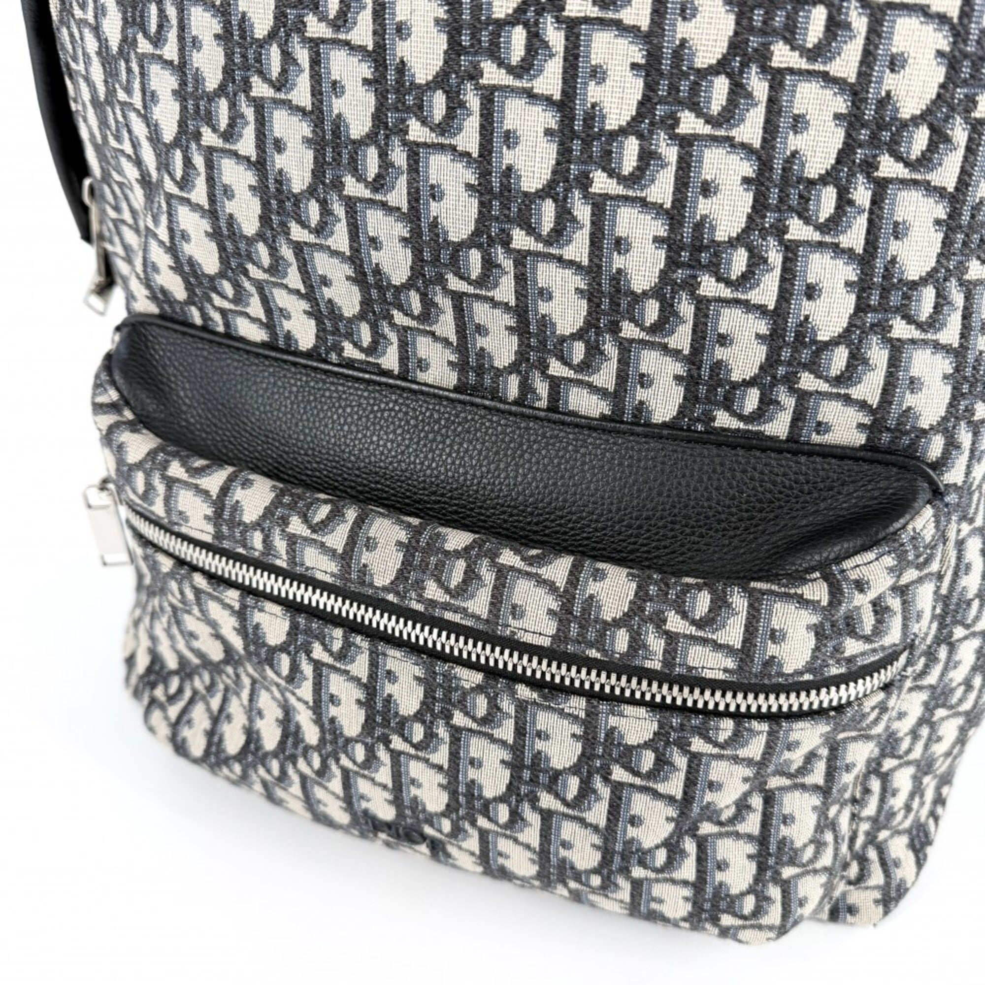 Christian Dior Beige Black Navy Canvas Leather Backpack (Pre-Owned)