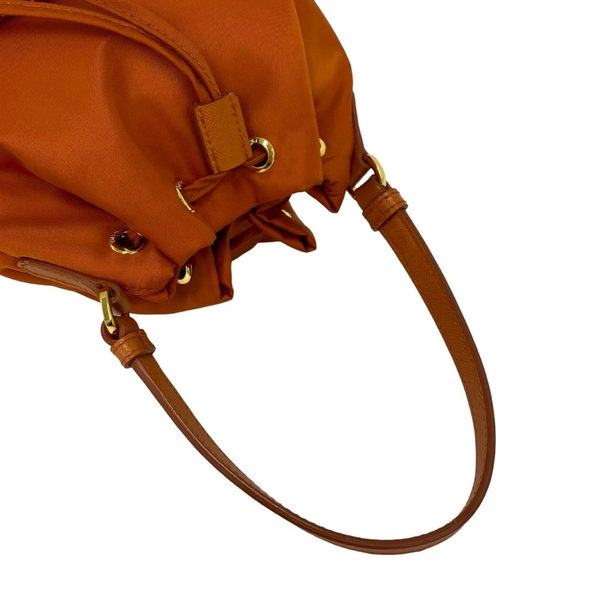 Prada Orange Nylon Leather Handbag Shoulder Bag (Pre-Owned)