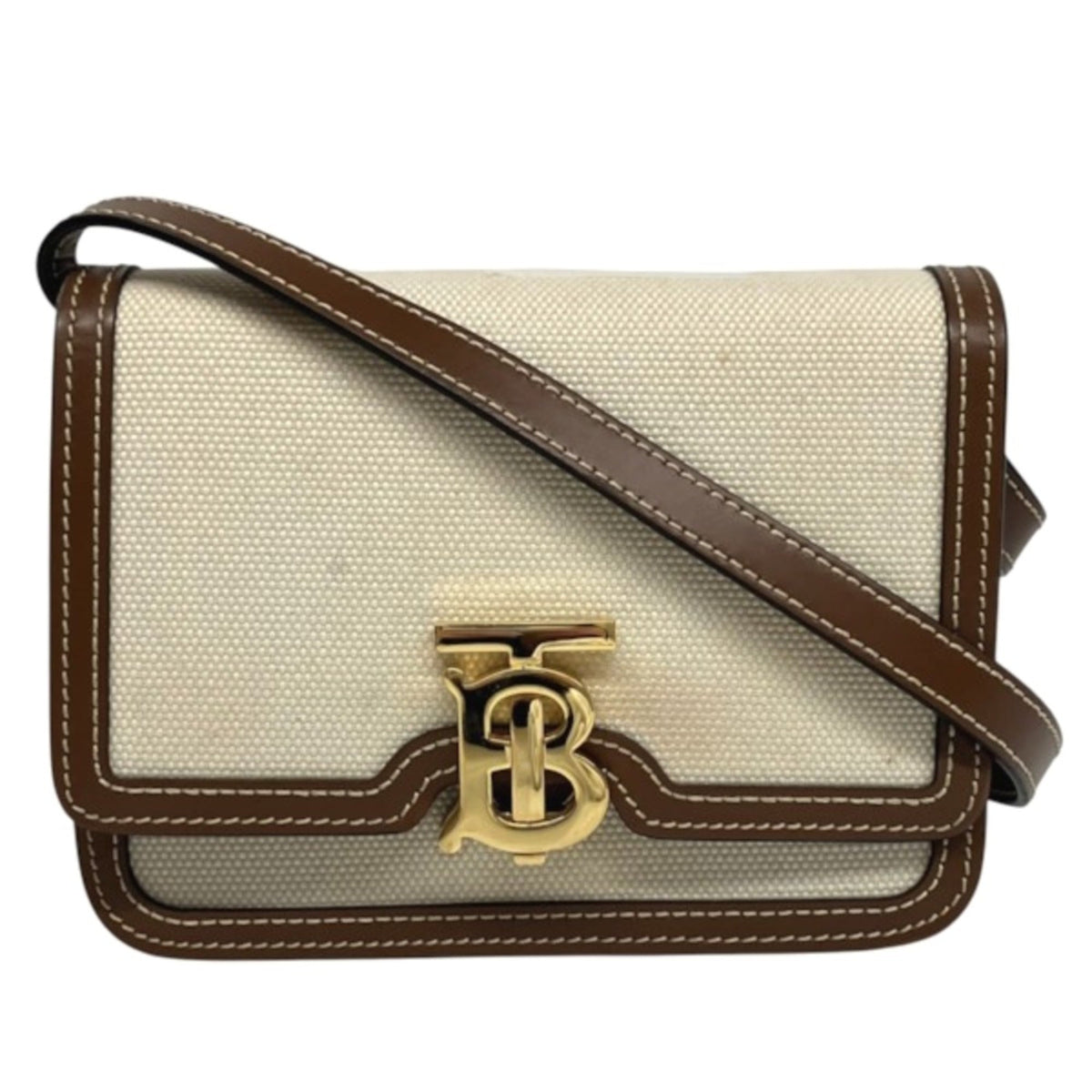 Burberry Ivory Canvas Leather Shoulder Bag (Pre-Owned)
