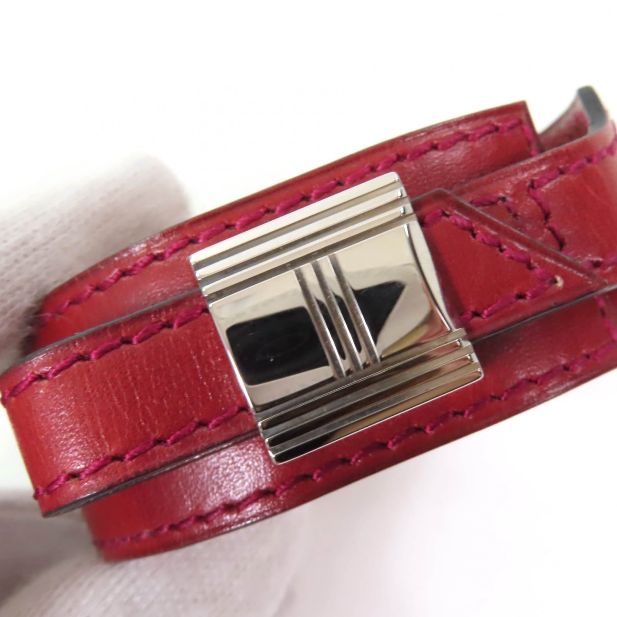 Hermes Bordeaux Leather Charm Bracelet (Pre-Owned)