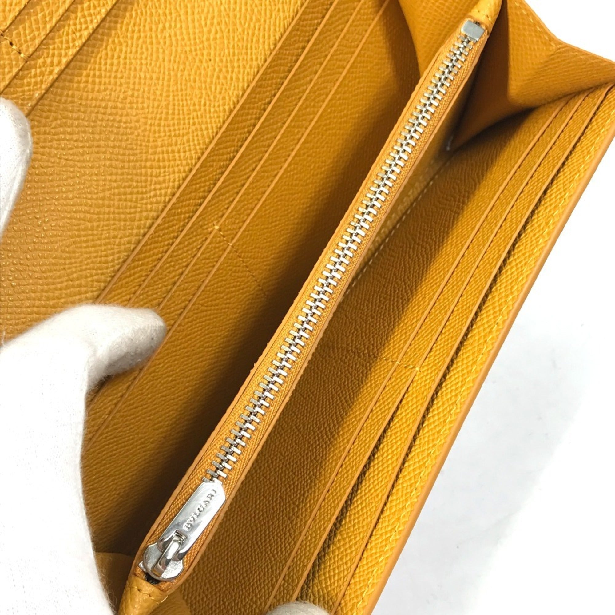Bvlgari Gray Yellow Leather Long Wallet (Bi-Fold) (Pre-Owned)