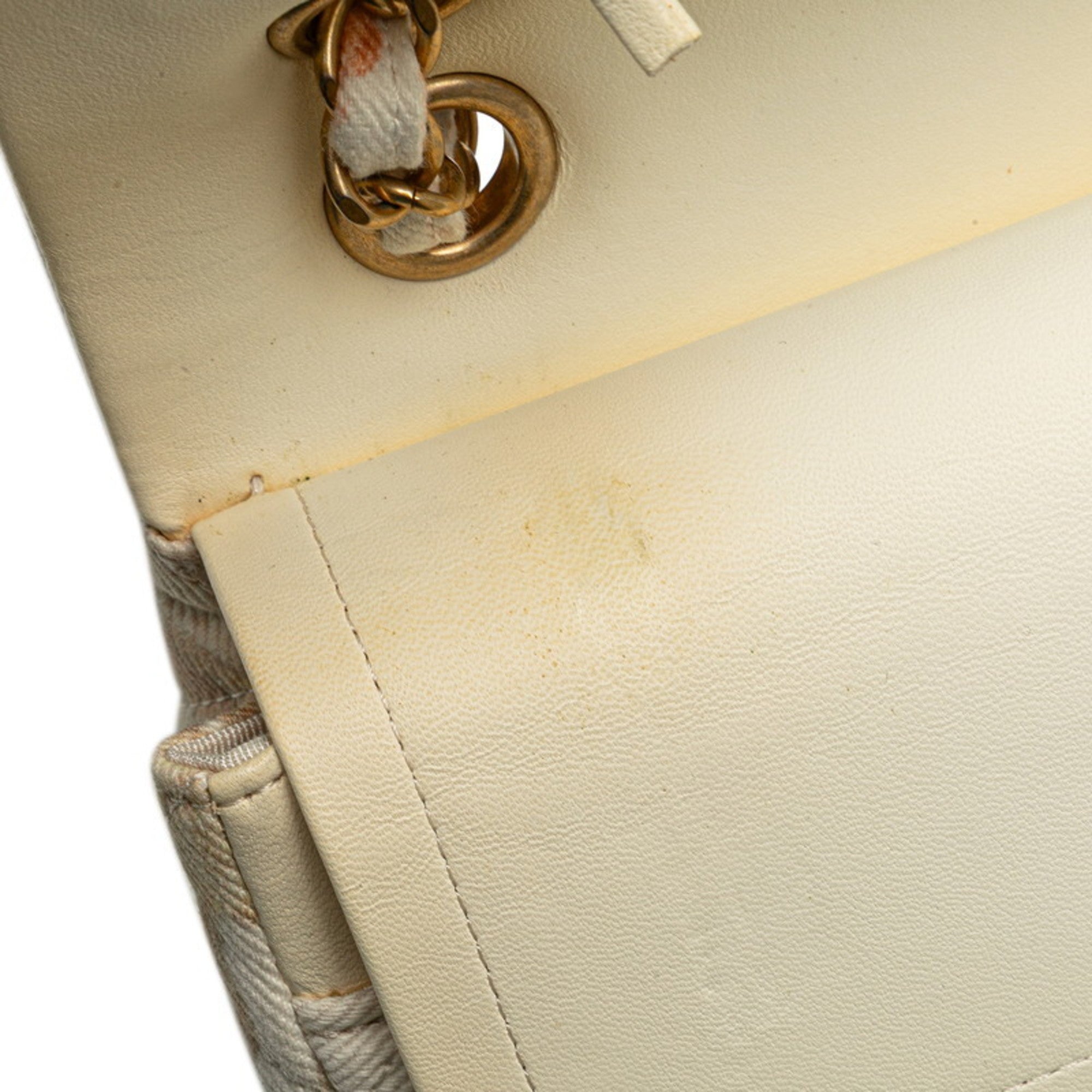 Chanel Matelasse Pink White Cotton Leather Shoulder Bag (Pre-Owned)