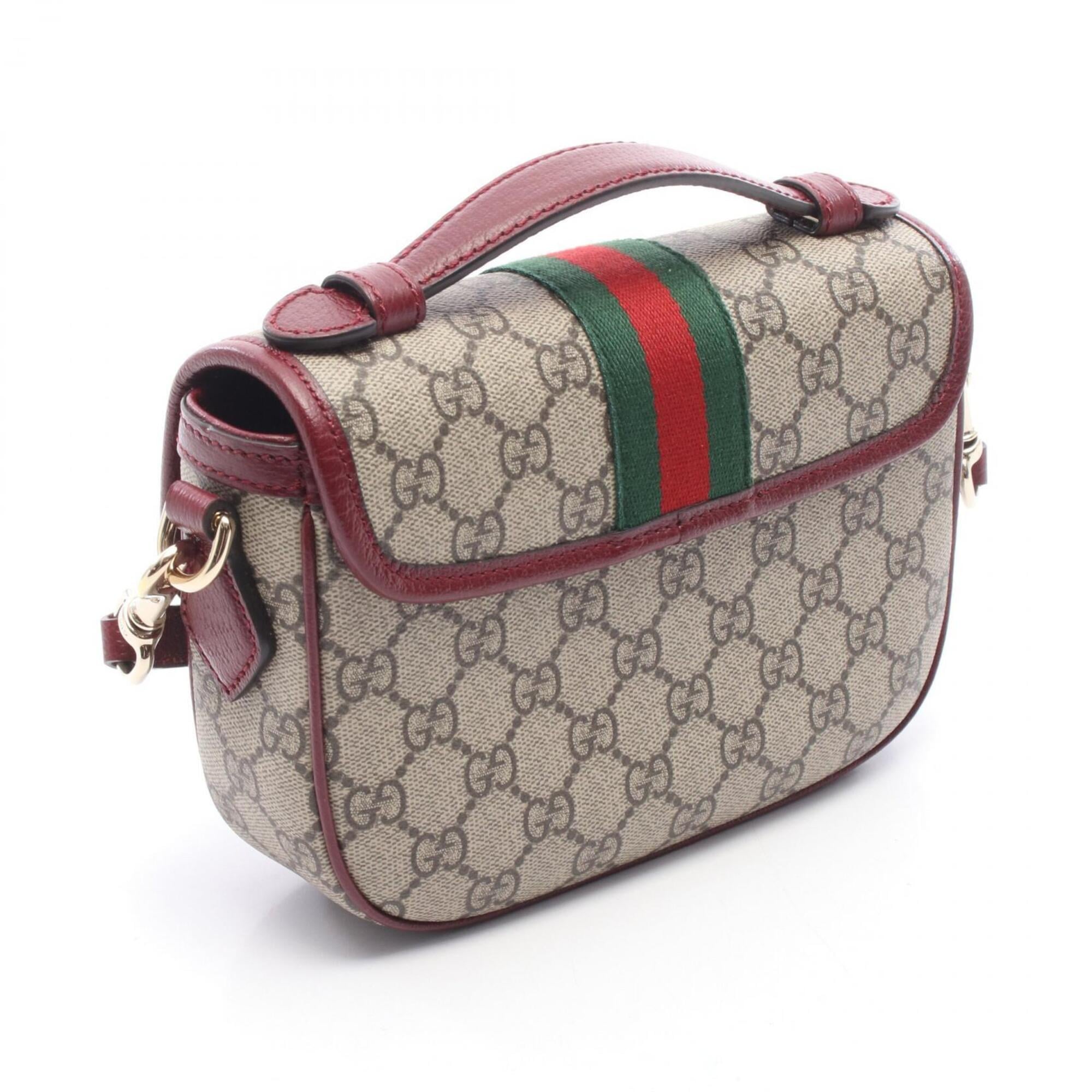Gucci Beige Bordeaux Brown Coated Canvas Leather Handbag Shoulder Bag (Pre-Owned)