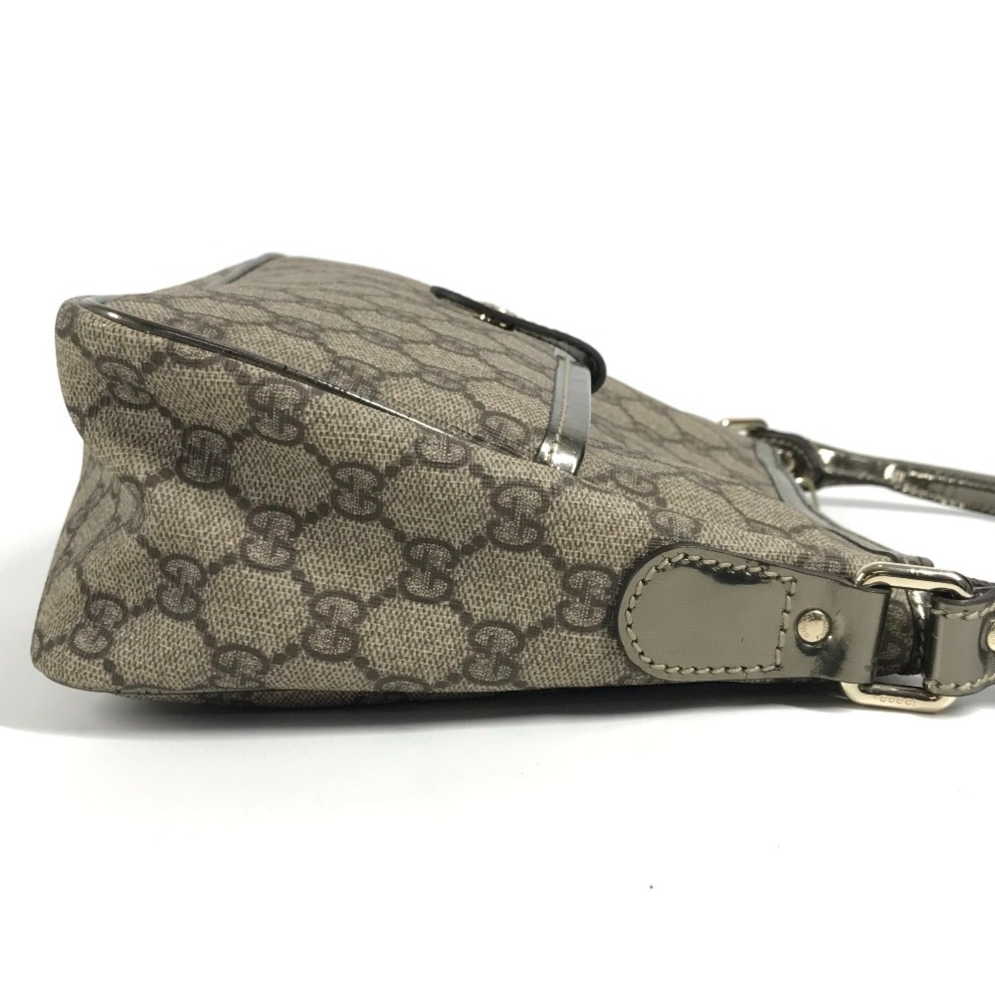 Gucci Beige Metallic Gg Supreme Leather Handbag Shoulder Bag (Pre-Owned)