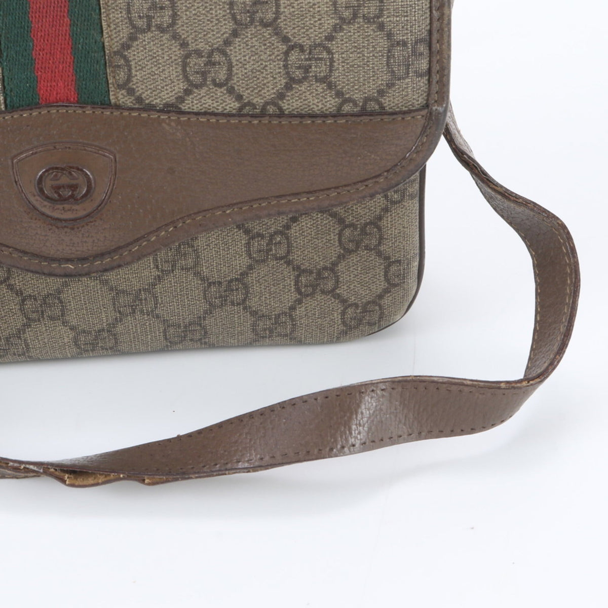 Gucci Brown Leather Coated Canvas Shoulder Bag (Pre-Owned)