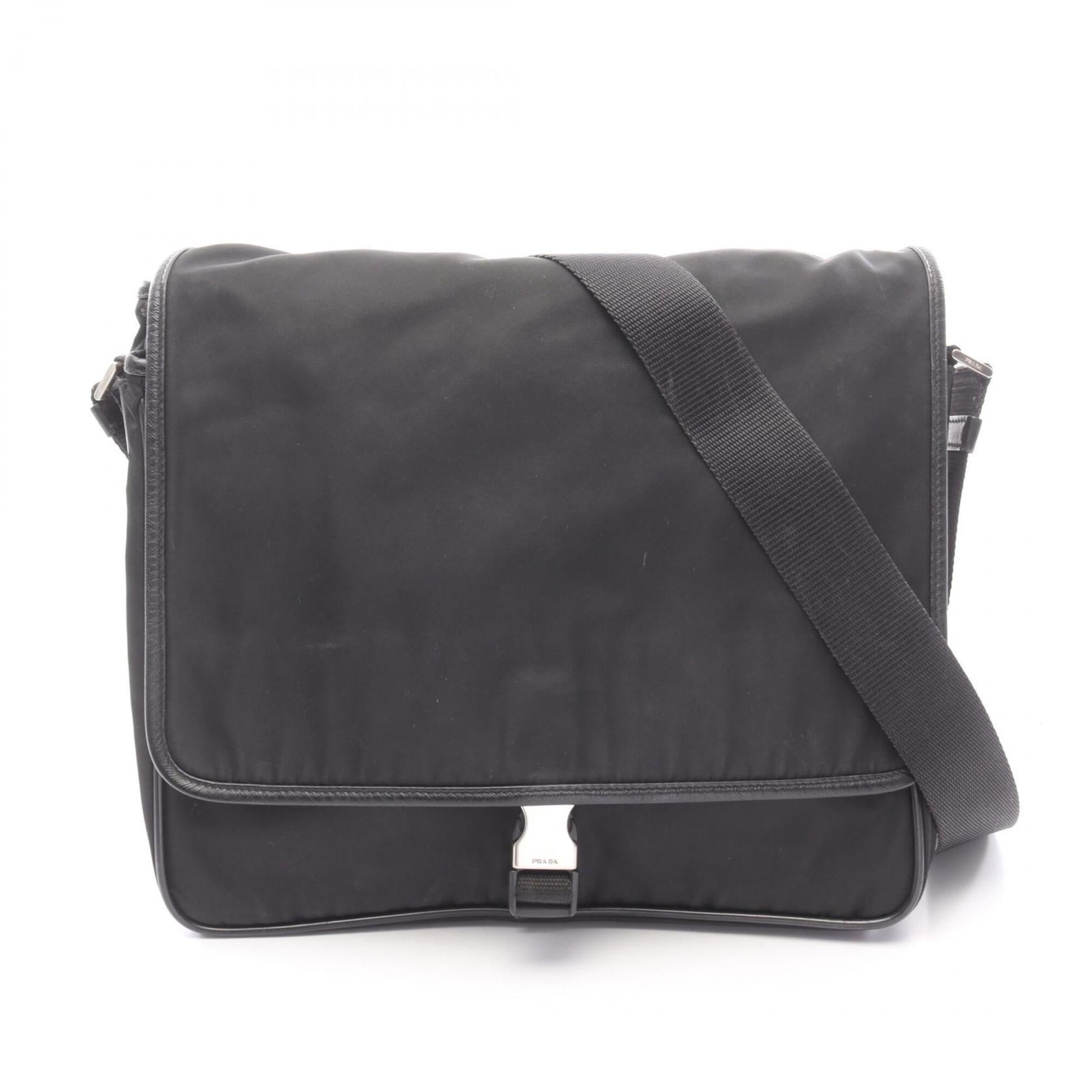 Prada Black Nylon Saffiano Triangle Messenger Bag Shoulder Bag (Pre-Owned)