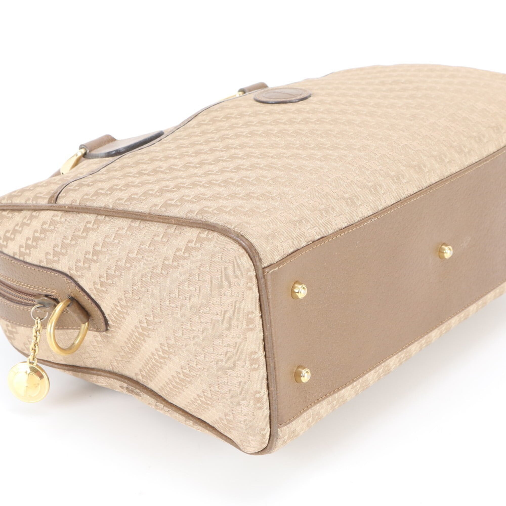 Gucci Beige White Leather Canvas Handbag Tote Bag (Pre-Owned)